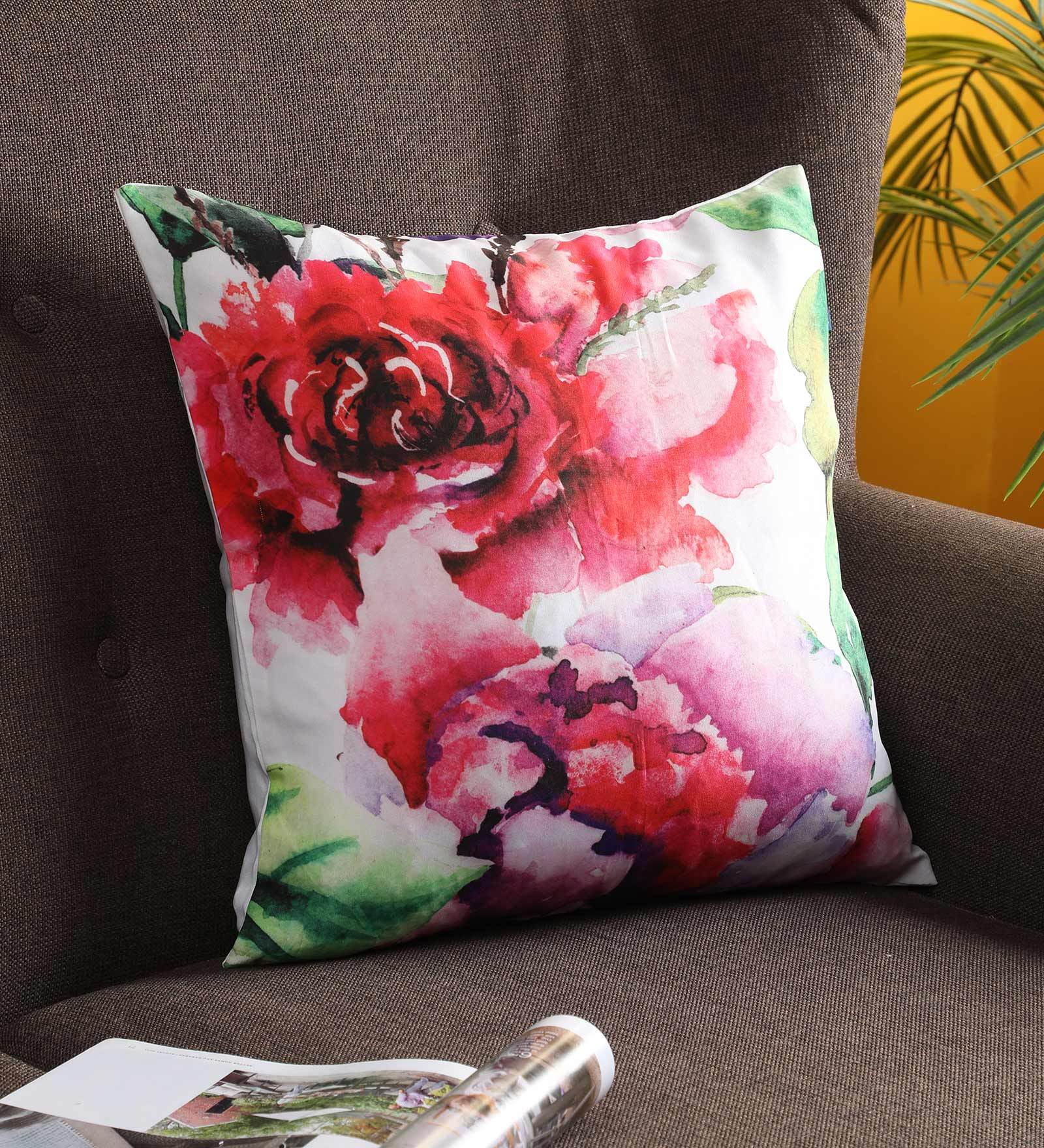 Buy Satin Floral Pattern 16x16 Inch Cushion Cover by Ambbi Collections