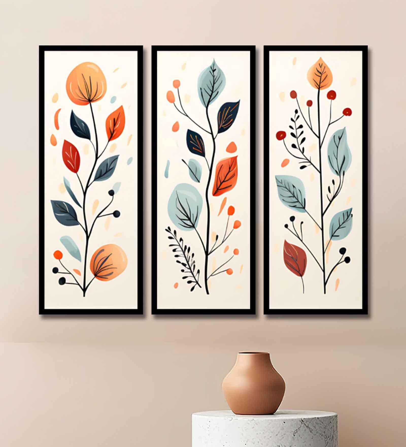 Floral Set Of 3 Multicolour Engineered Wood Wall Art Prints