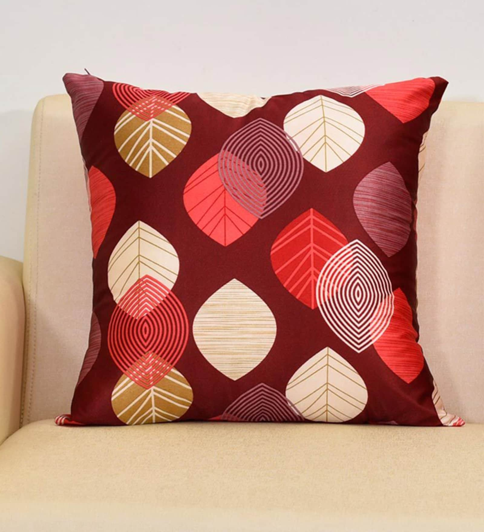 Buy Set of 5 Floral Pattern Silk Red Cushion Covers 18 x 18 inches by ...