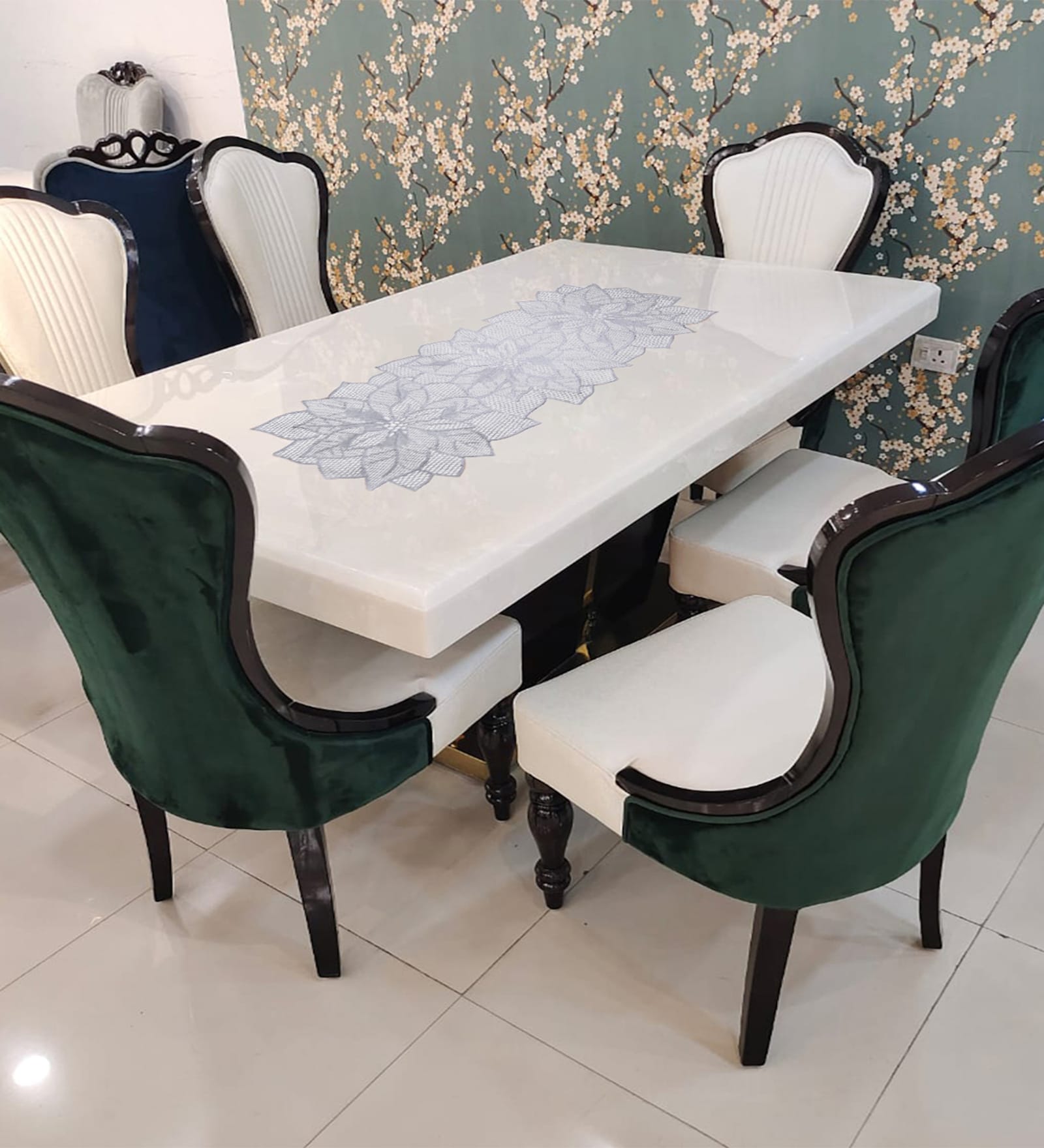 Floral Silver (36 x 14 ) PVC Table Runner