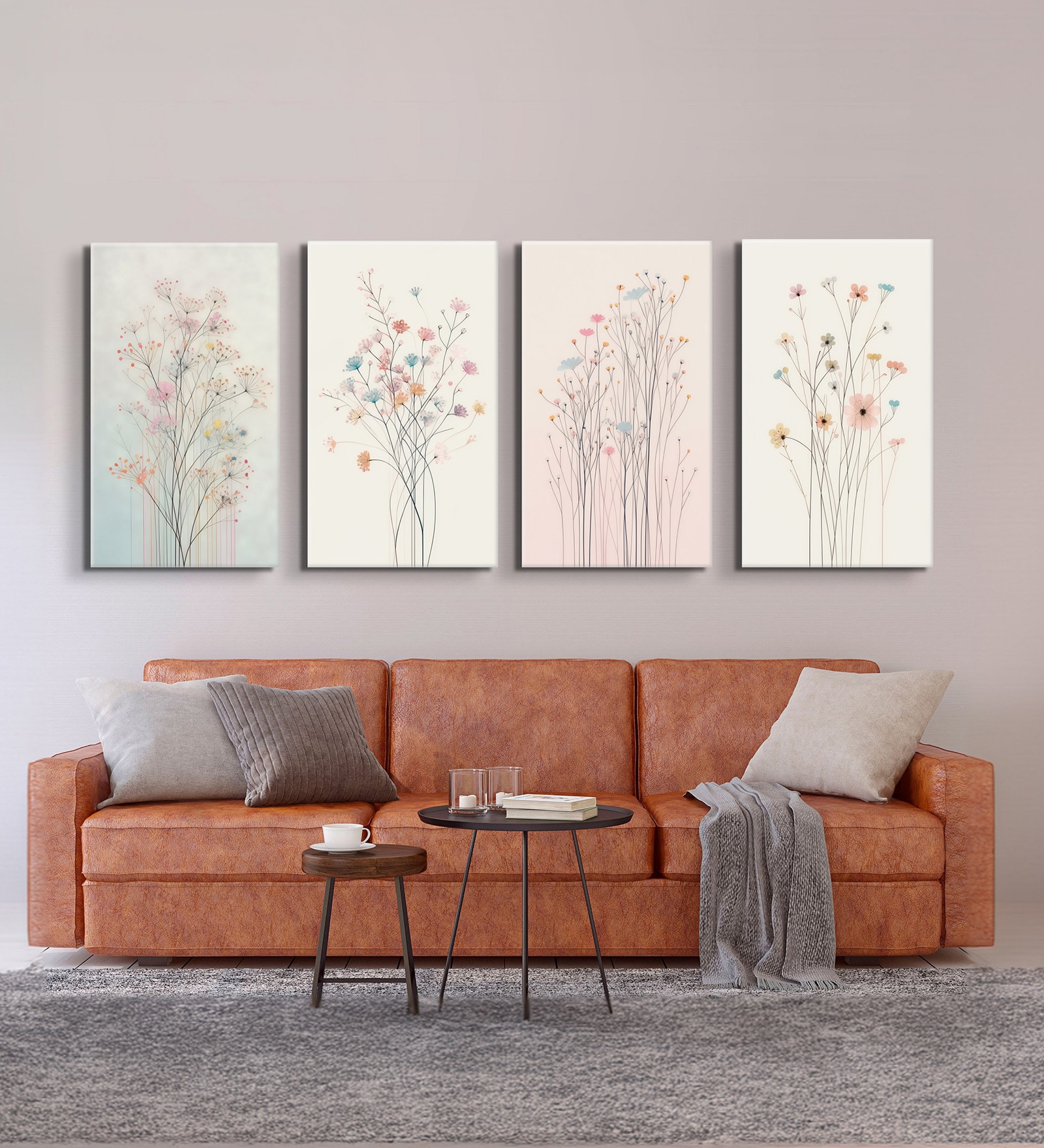 Floral Set of 4 Canvas Wall Painting Stretch Canvas Frame