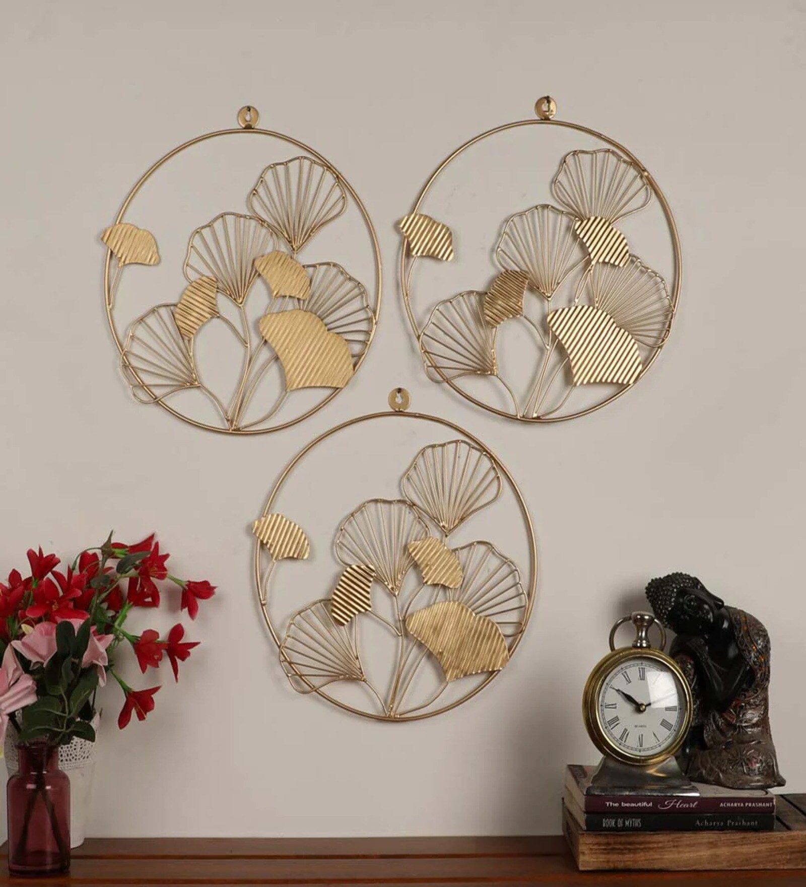 Gold Floral Three Rings Metal Wall Decor