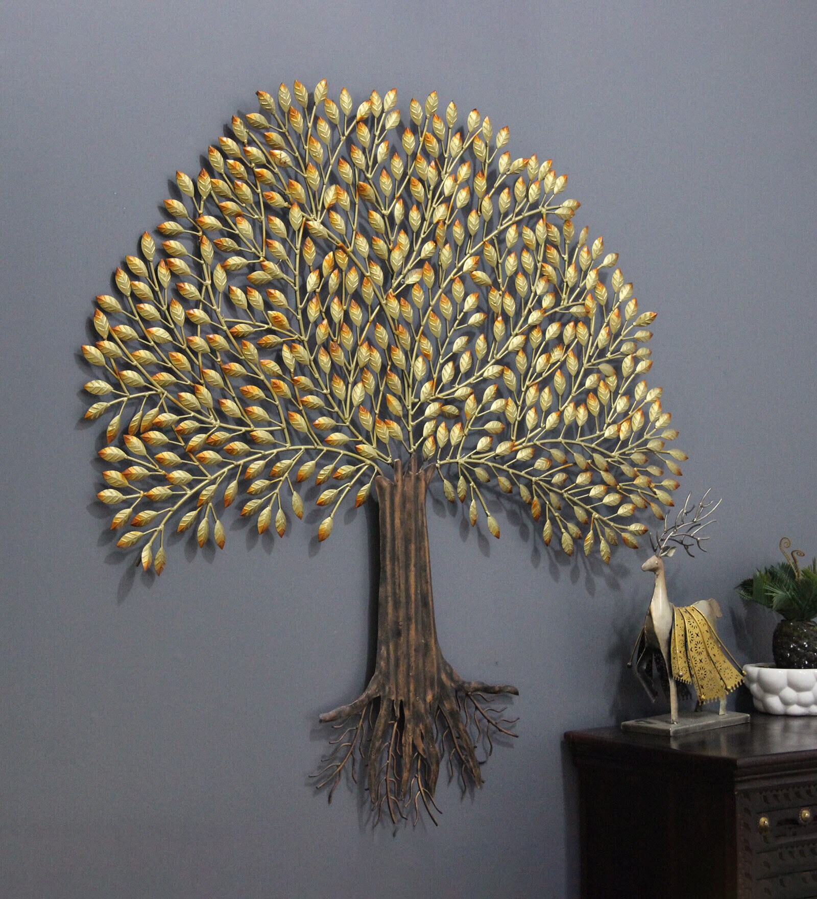 Pitara Iron Decorative Tree Wall Art In Gold