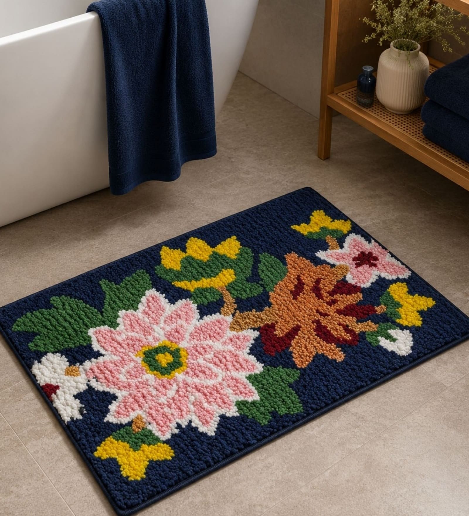 Green Aesthetic Flowe Bath Mat (40x60 CM)