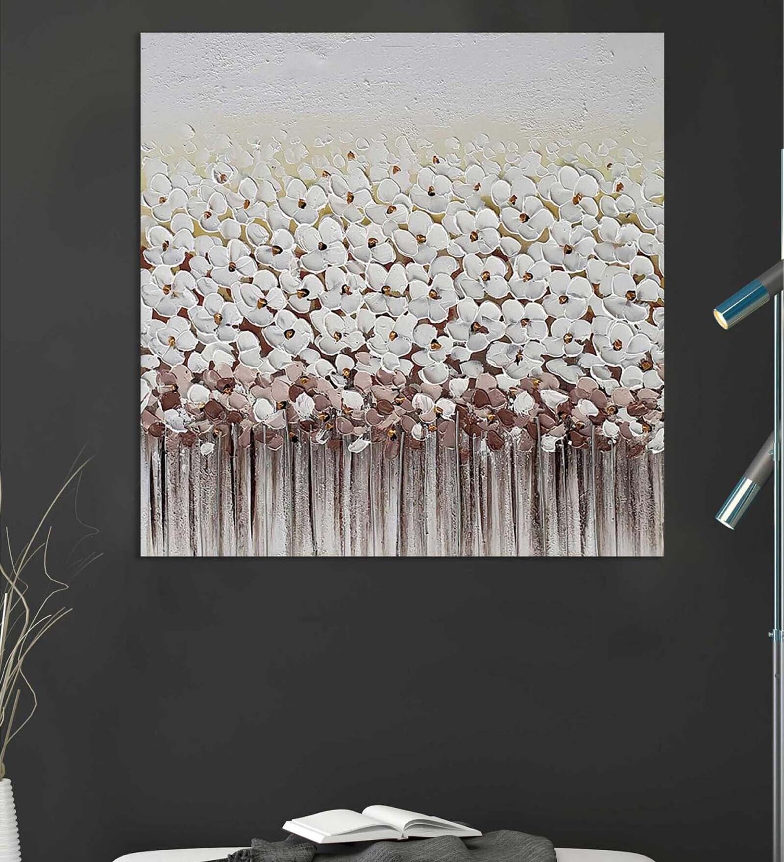 Floral White Synthetic Wood Framed Oil Painting