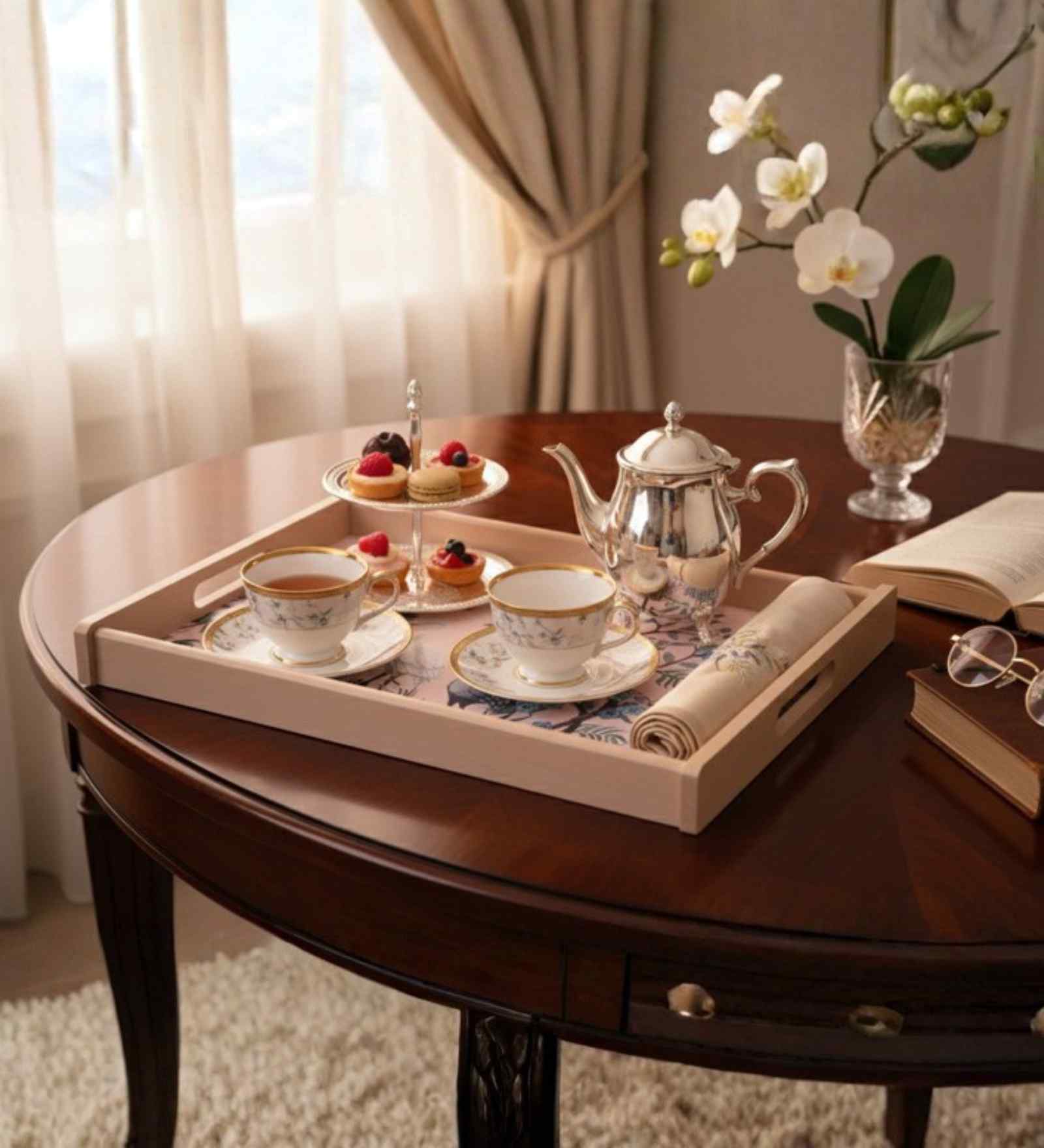 Floral Wooden Rectangle Tray-Large