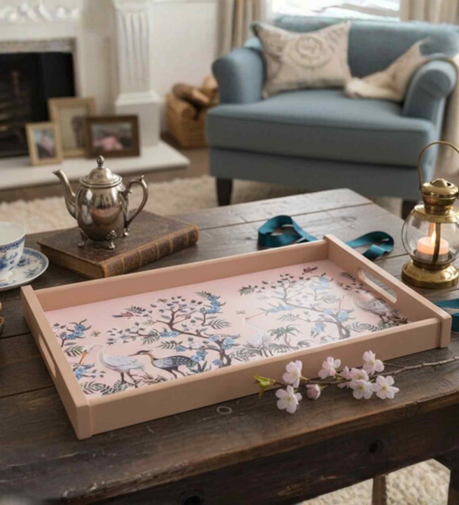 Floral Wooden Rectangle Tray-Medium