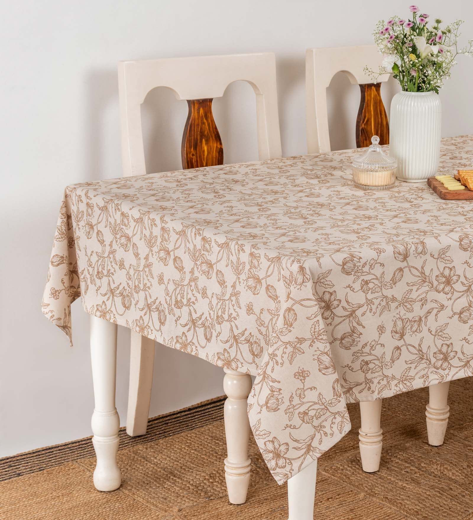 Florals Beige (90x60) Cotton Table Cloth
