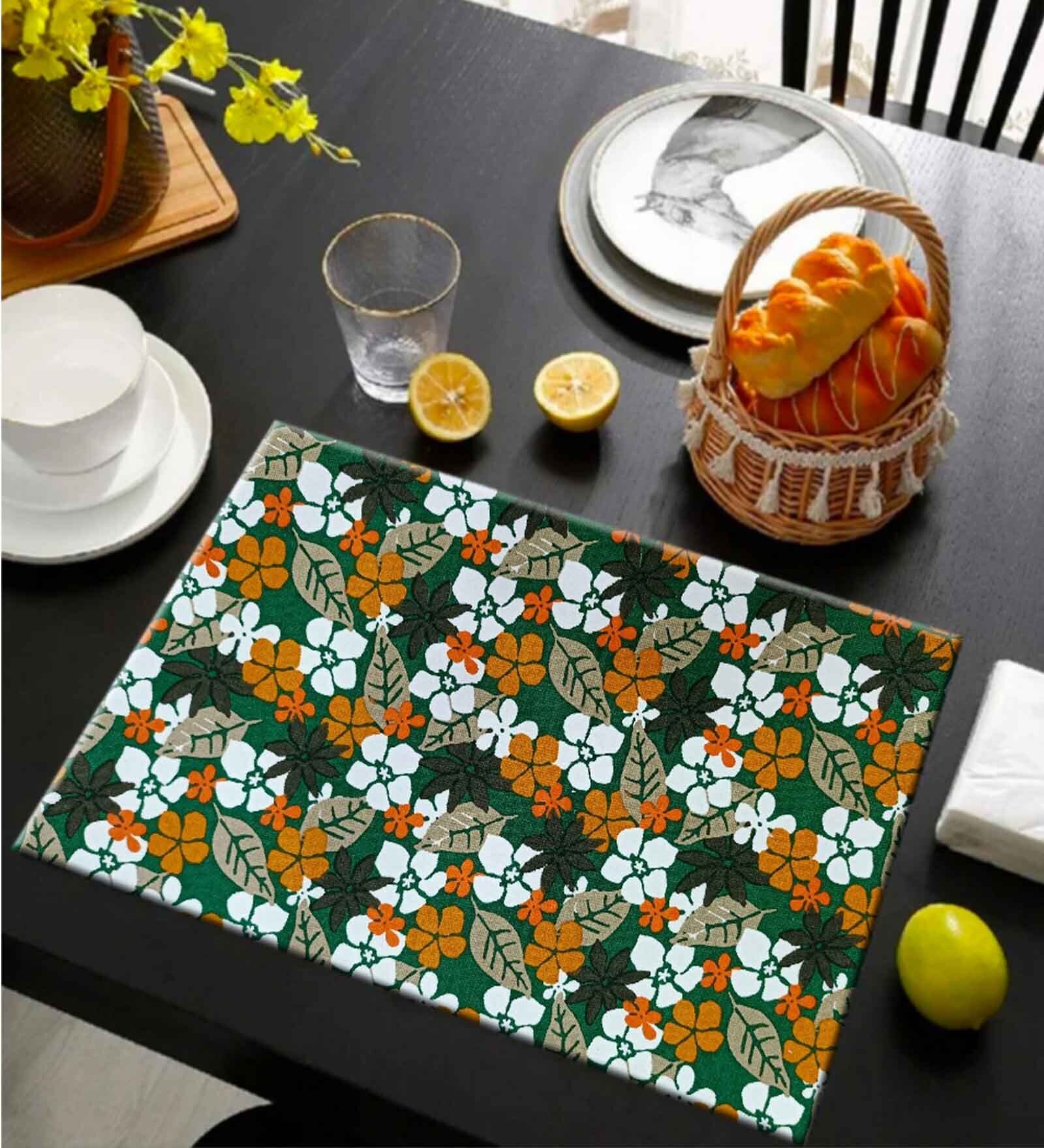 Florals Green (12 x 17.5) Cotton (Set of 6) Placemats
