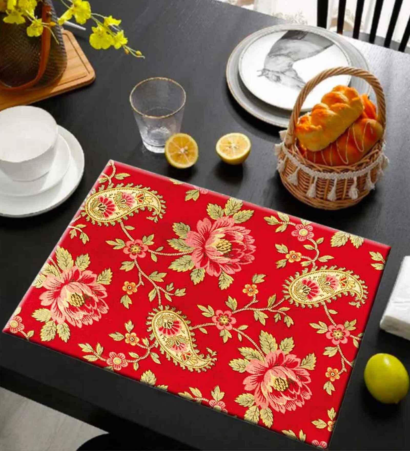 Florals Red (12 x 17.5) Satin (Set of 6) Placemats