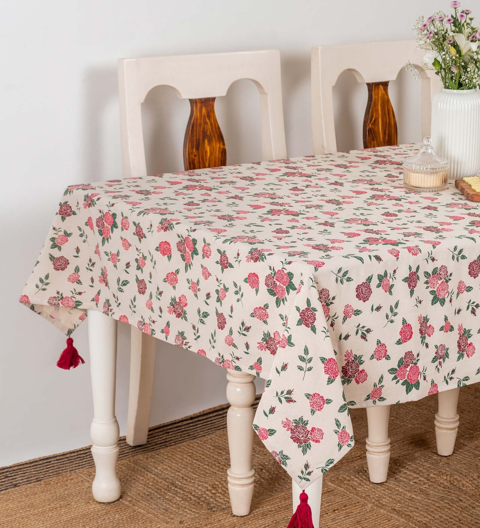 Florals Red (90x60) Cotton Table Cloth