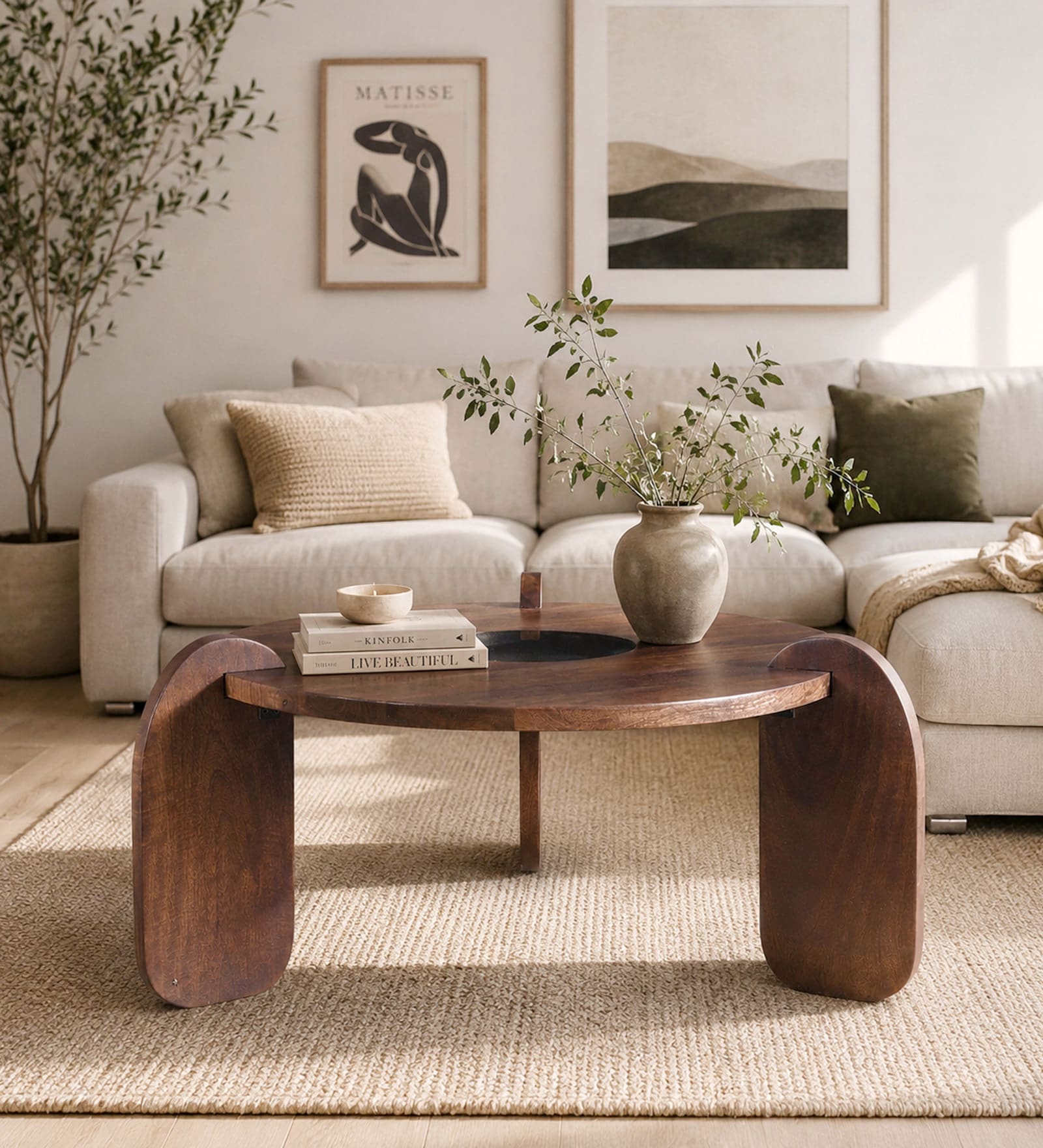 Florence Mango Wood Coffee Table In Tubbaq Finish With Brown Tinted Glass Top