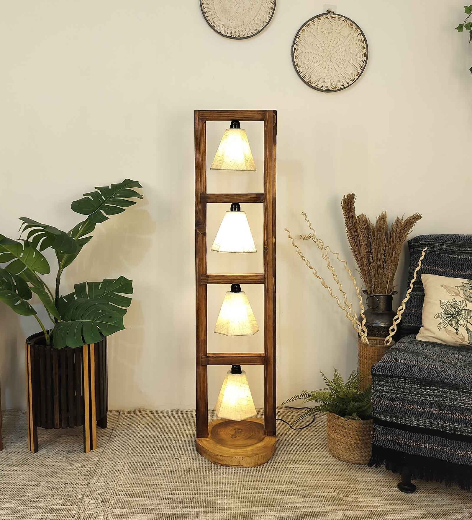 Florent Wooden Floor Lamp with Jute Shade & Brown Base