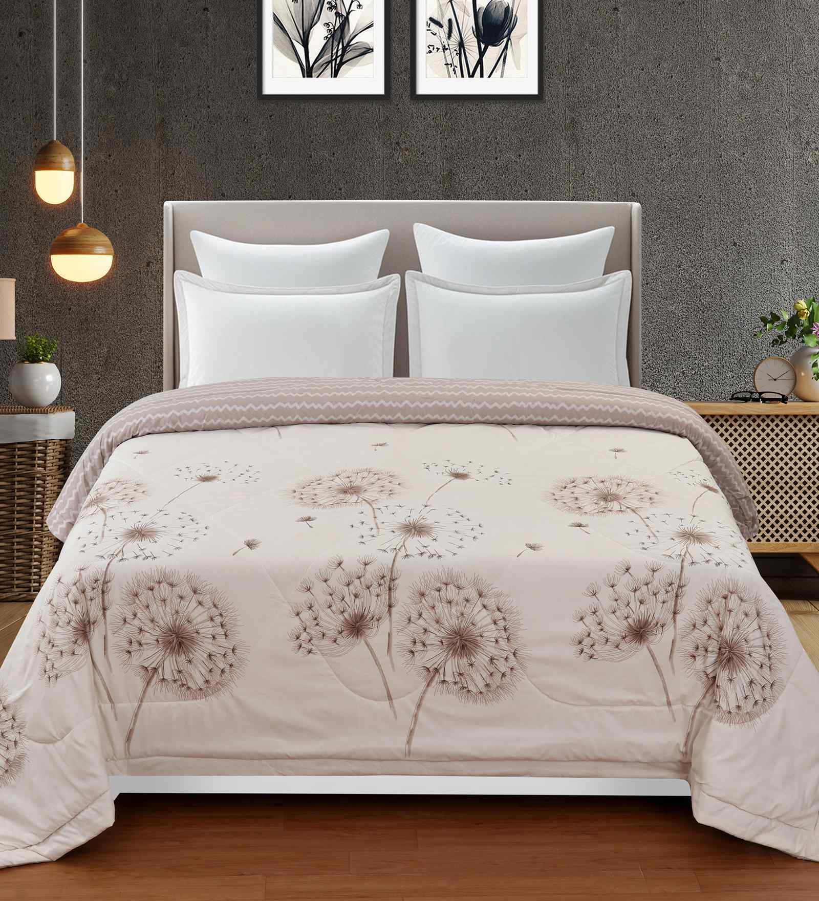 Florida 180 GSM Floral  Reversible All Season AC Comforter / Blanket / Quilt (Camel, 220x240 CM)