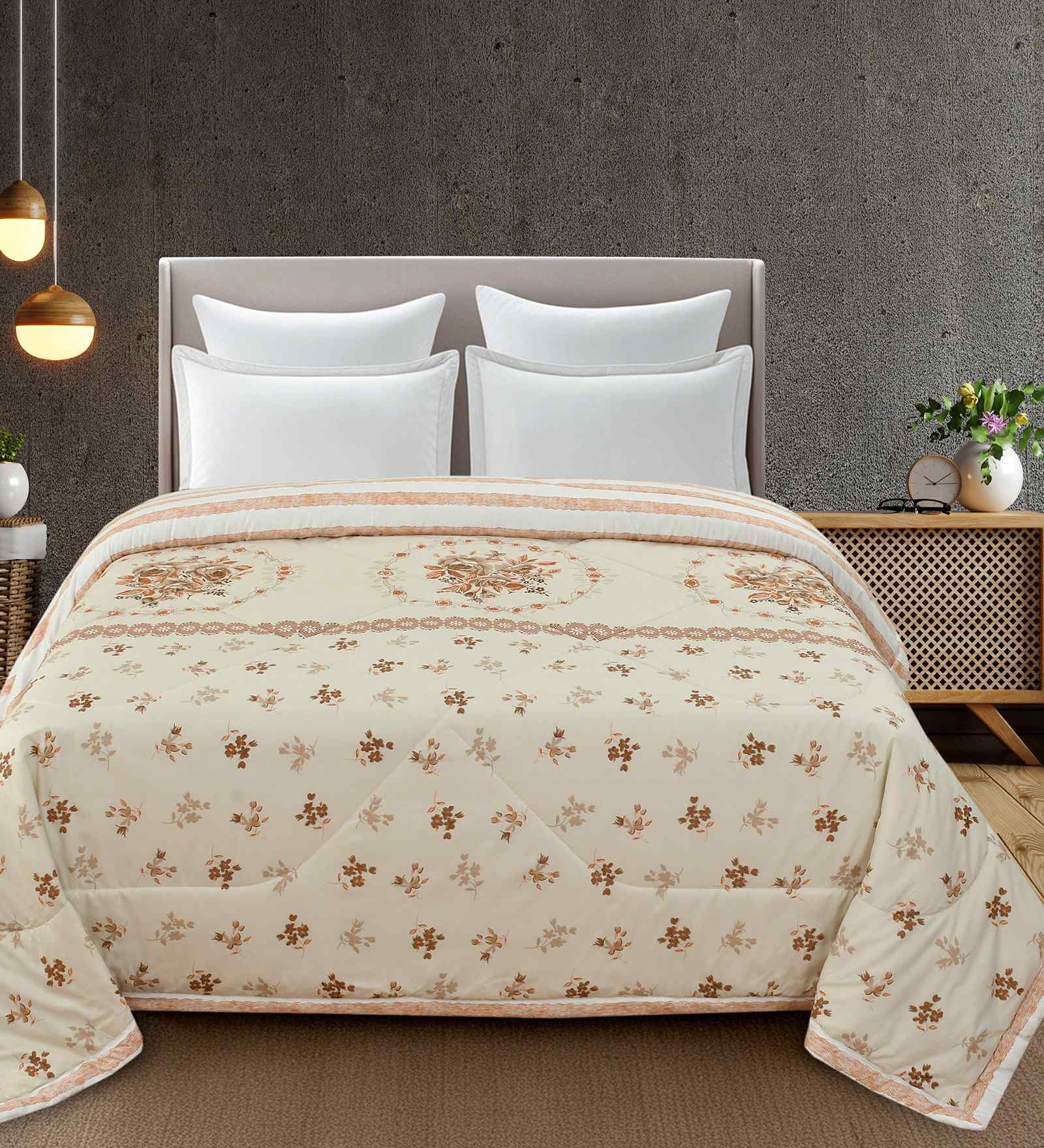 Florida 180 GSM Floral  Reversible All Season AC Comforter / Blanket / Quilt (Orange, 220x240 CM)
