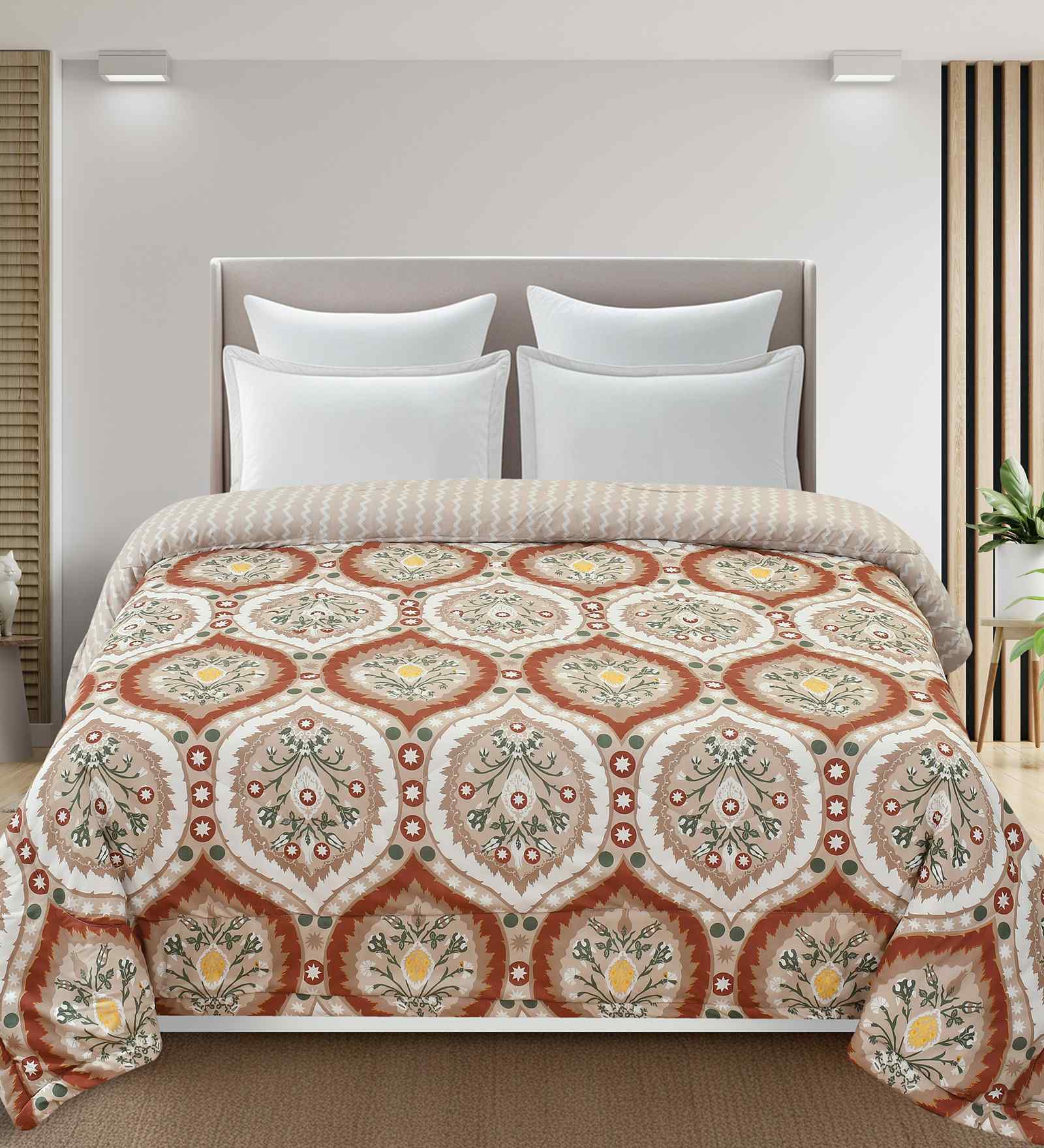 Florida 180 GSM Floral  Reversible All Season AC Comforter / Blanket / Quilt (Orange, 220x240 CM)