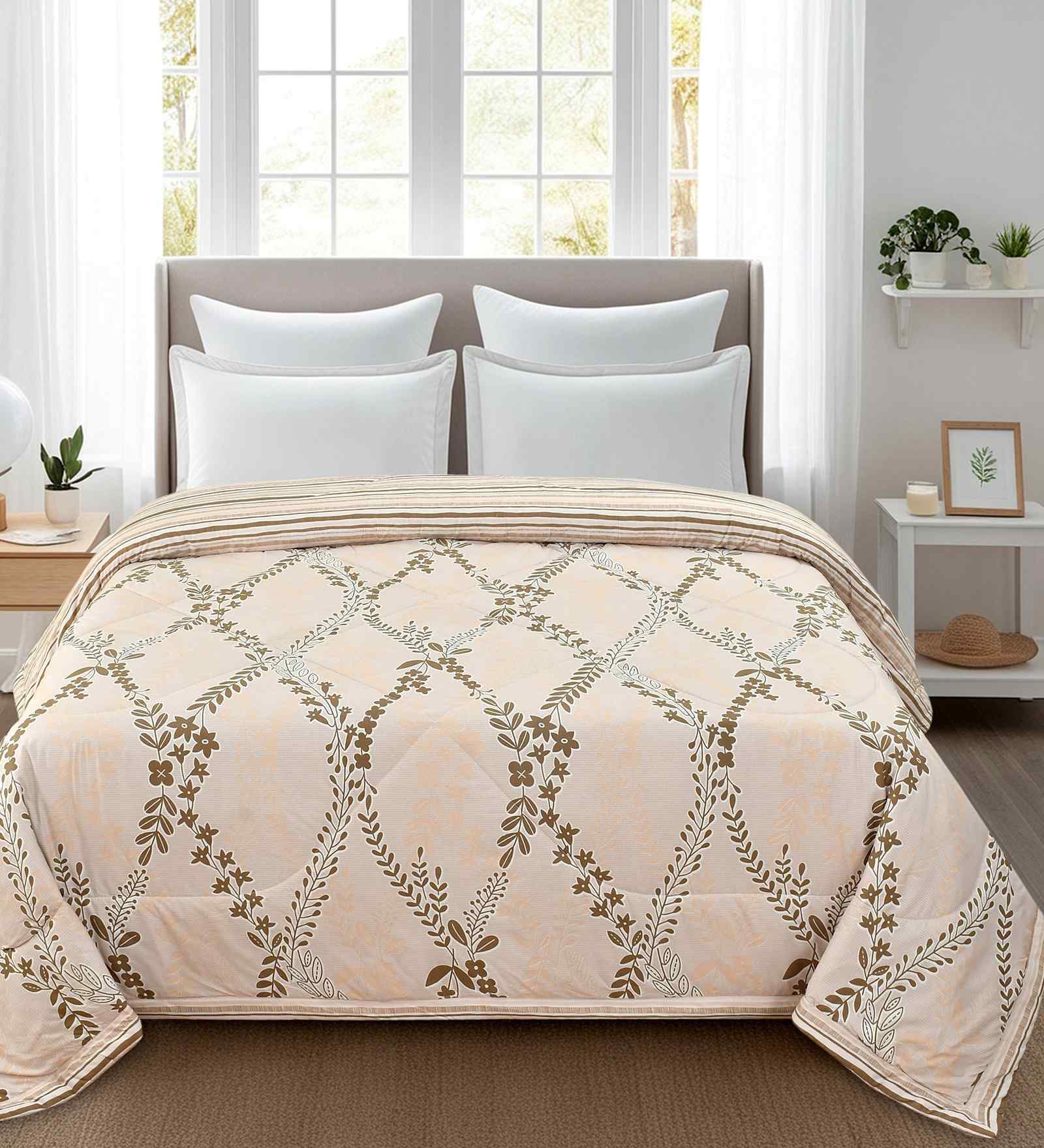 Florida 180 GSM Floral  Reversible All Season AC Comforter / Blanket / Quilt (Peach, 220x240 CM)