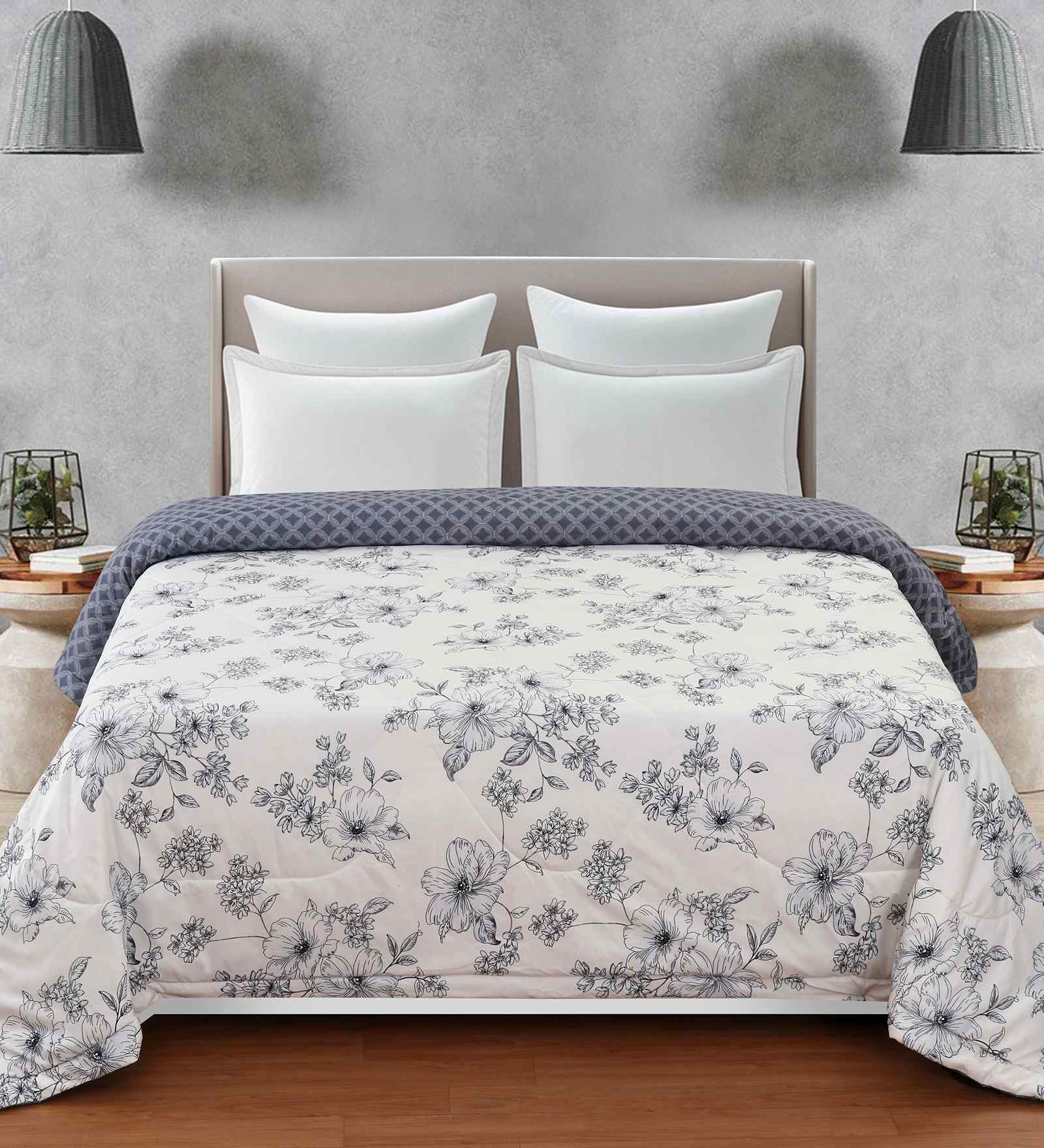 Florida 180 GSM Floral  Reversible All Season AC Comforter / Blanket / Quilt (Pearl, 220x240 CM)