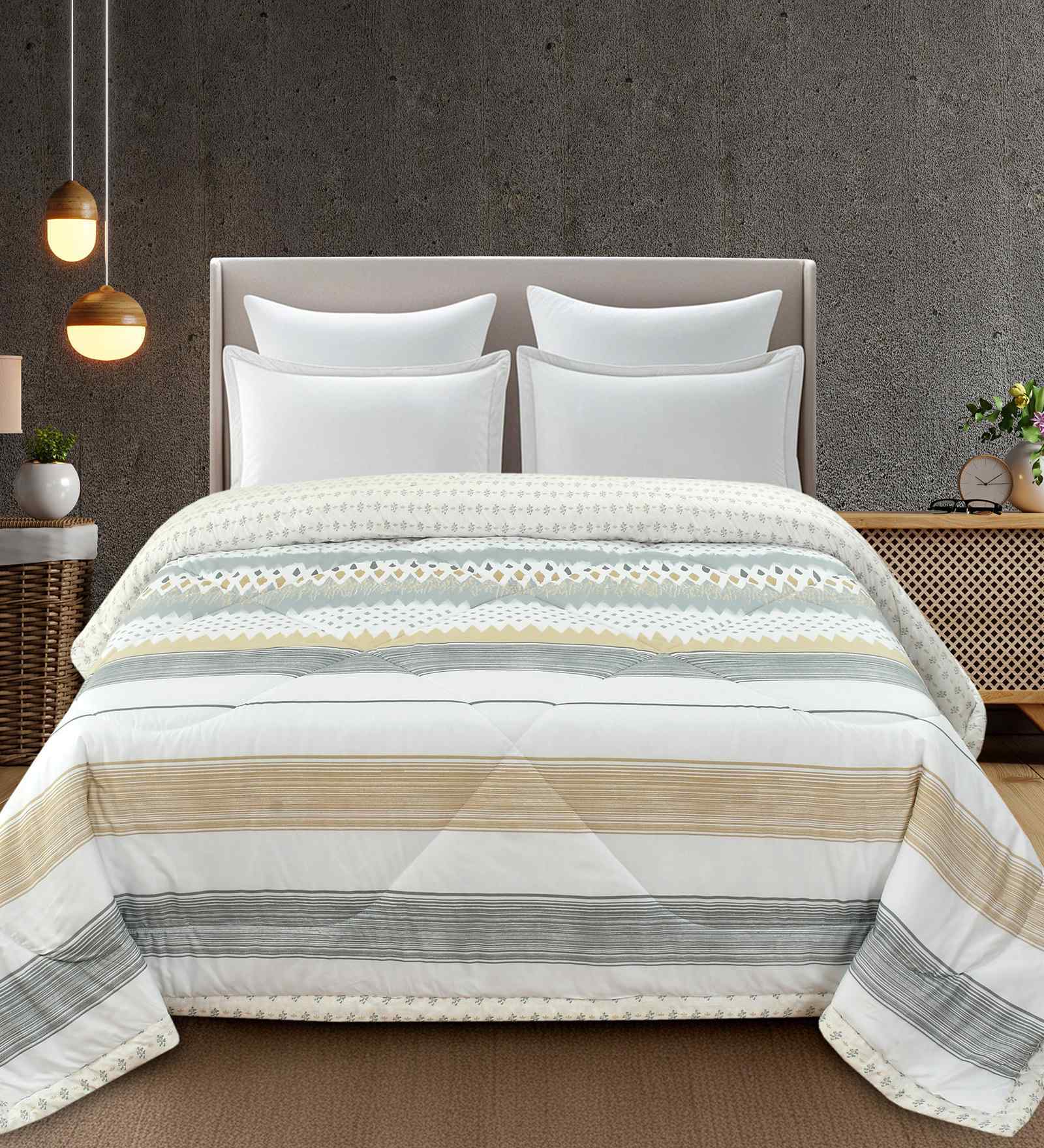 Florida 180 GSM Geometric Reversible All Season AC Comforter / Blanket / Quilt (Grey, 220x240 CM)