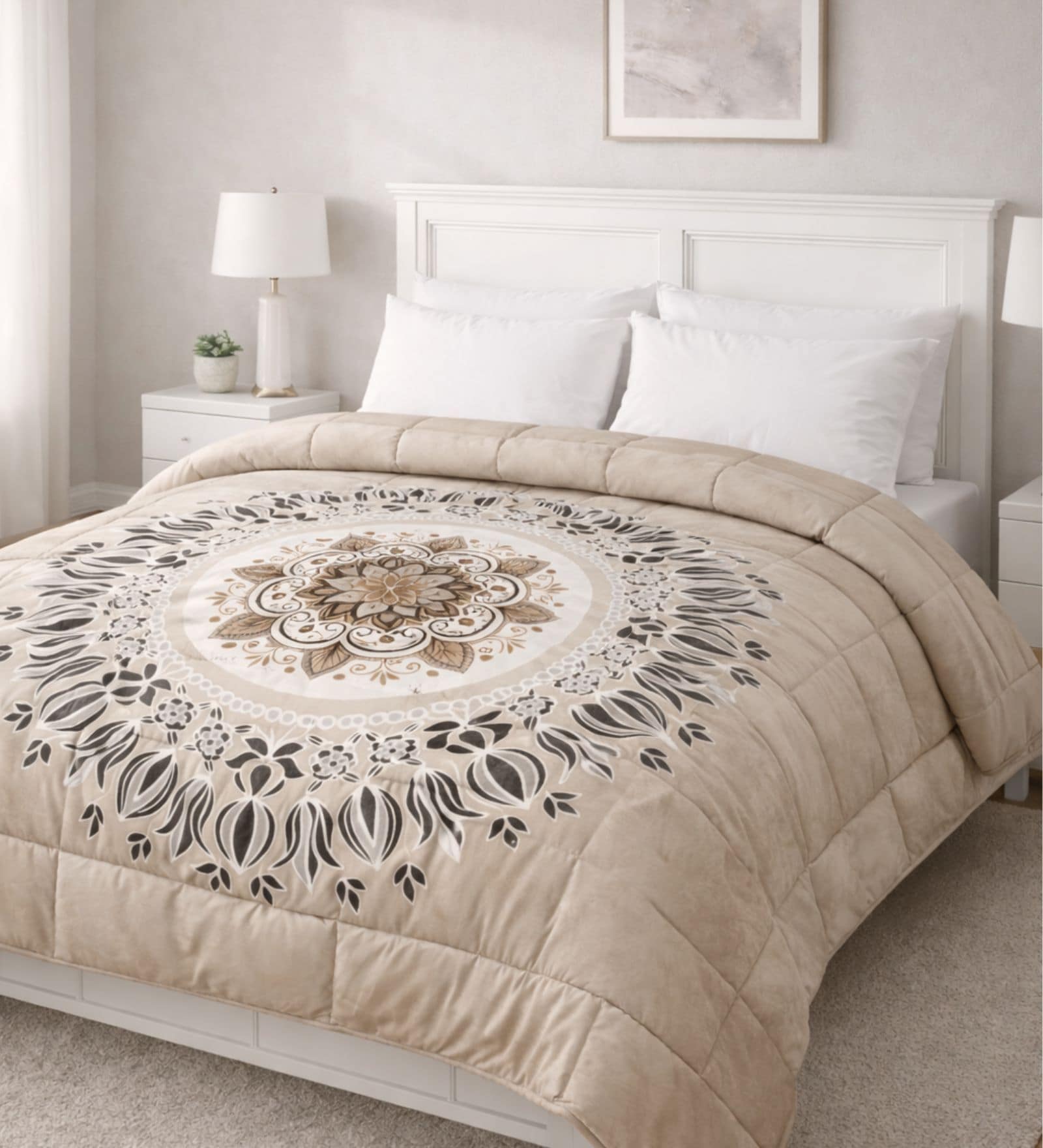 Beige Digital Goose Down Filling Reversible 230 GSM Double Bed AC Comforter