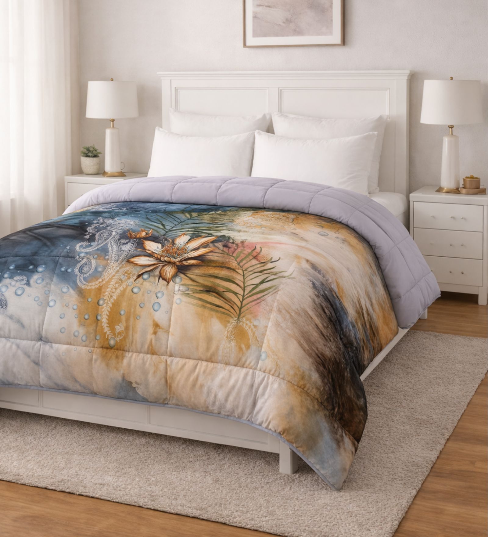Blue Digital Goose Down Filling Reversible 230 GSM Double Bed AC Comforter