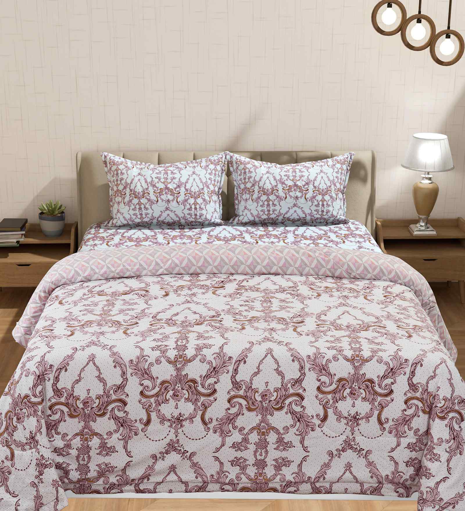 Florida Floral AC Comforter with King Bedsheet & 2 Pillow Covers | All Season | Reversible | Soft & Fluffy (Ivory, 220x240 CM)