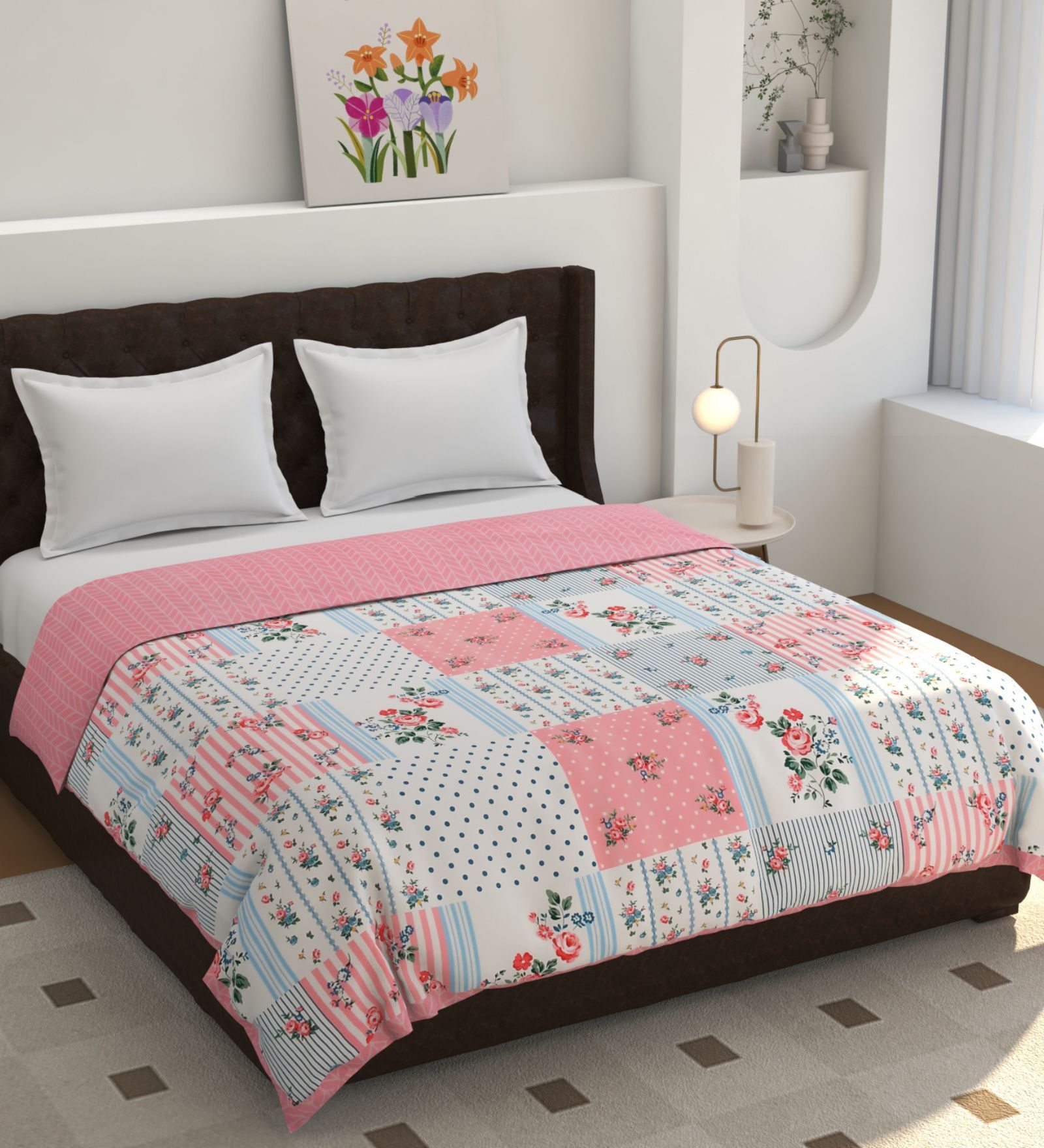 Pink Polycotton AC Reversible Dohar