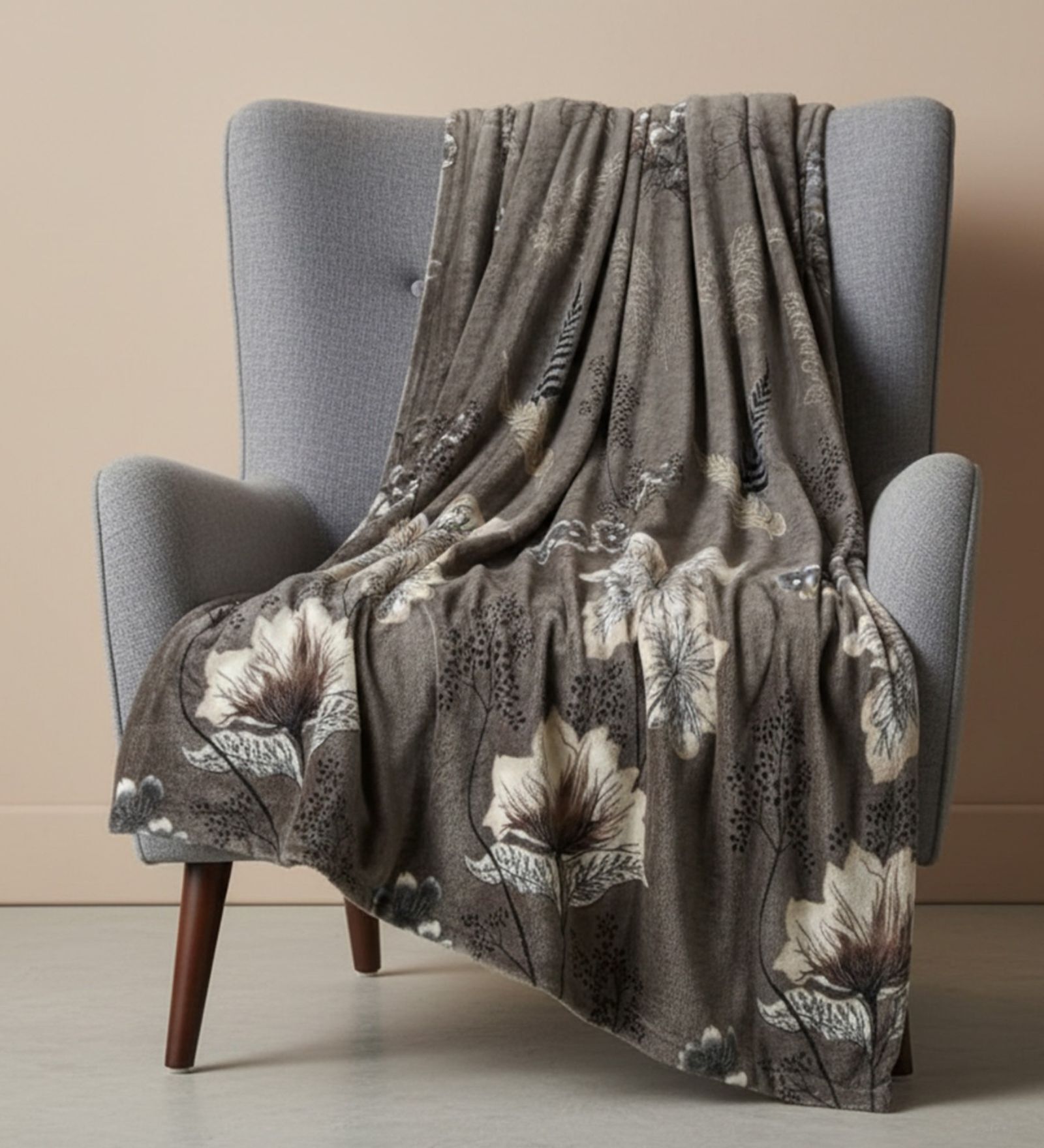 Grey Double Printed Flannel 230 GSM AC Blanket