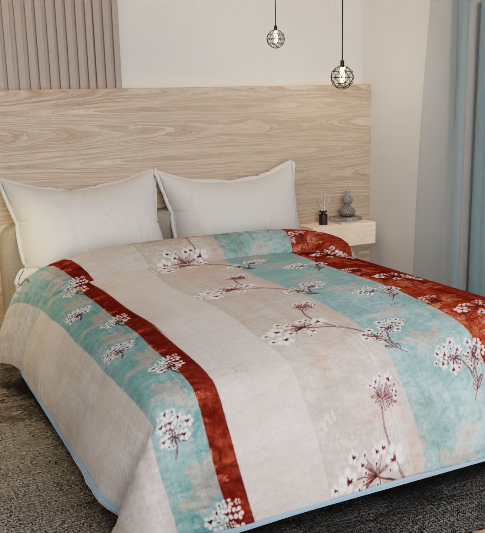 Aqua Printed Flannel Blanket Double Bed Ultra Soft 250 GSM Lightweight AC Blanket