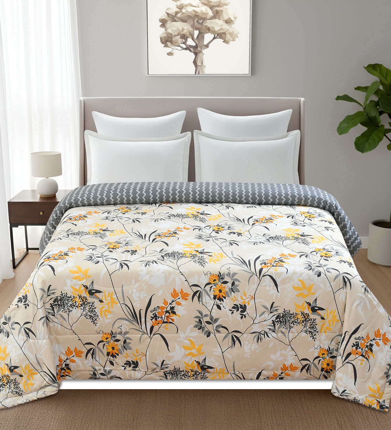 Fawn Printed Microfiber Reversible 180 GSM Double Bed AC Comforter