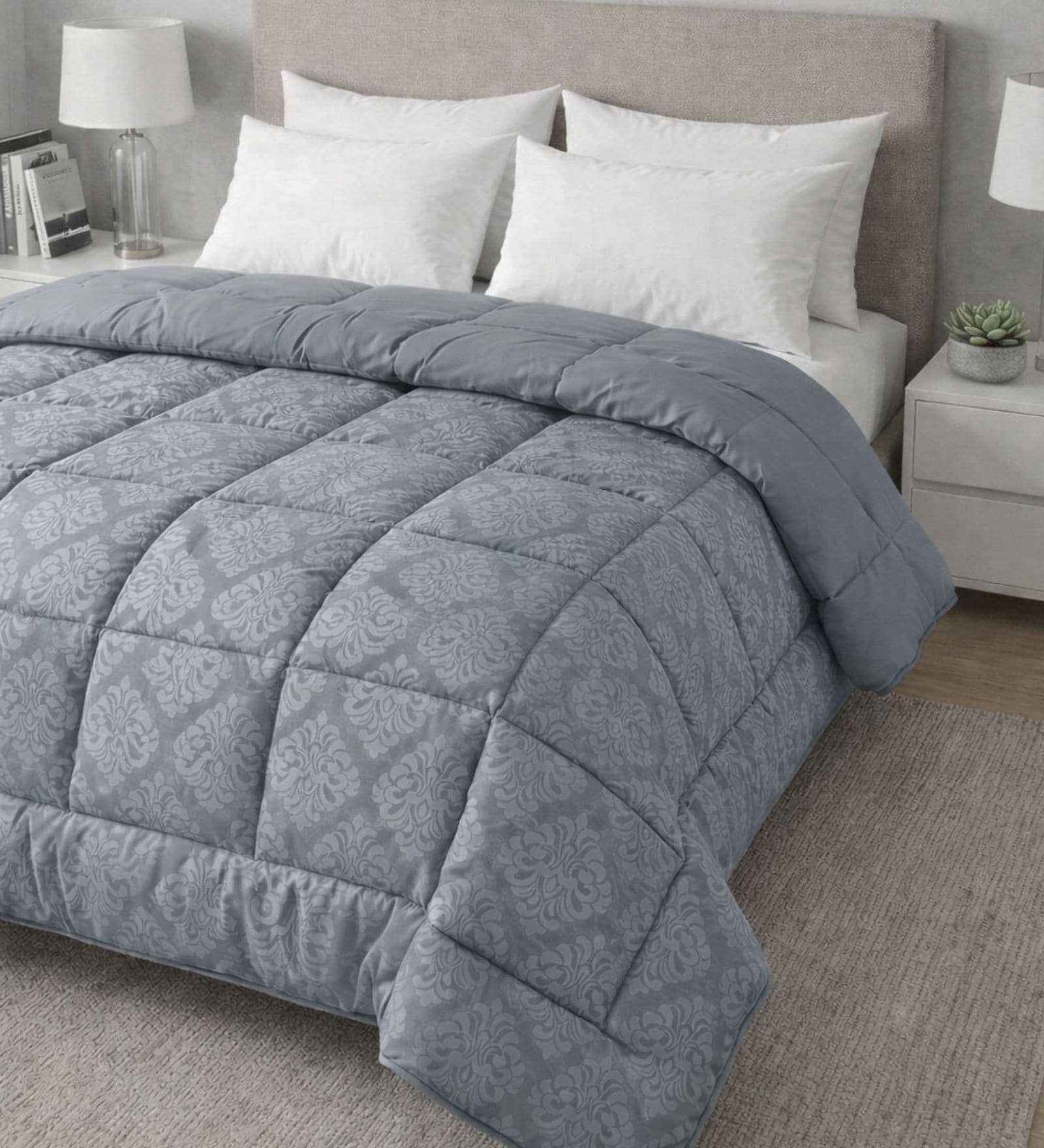 Grey Ultrasoft Embossed Reversible 230 GSM Double Bed AC Comforter