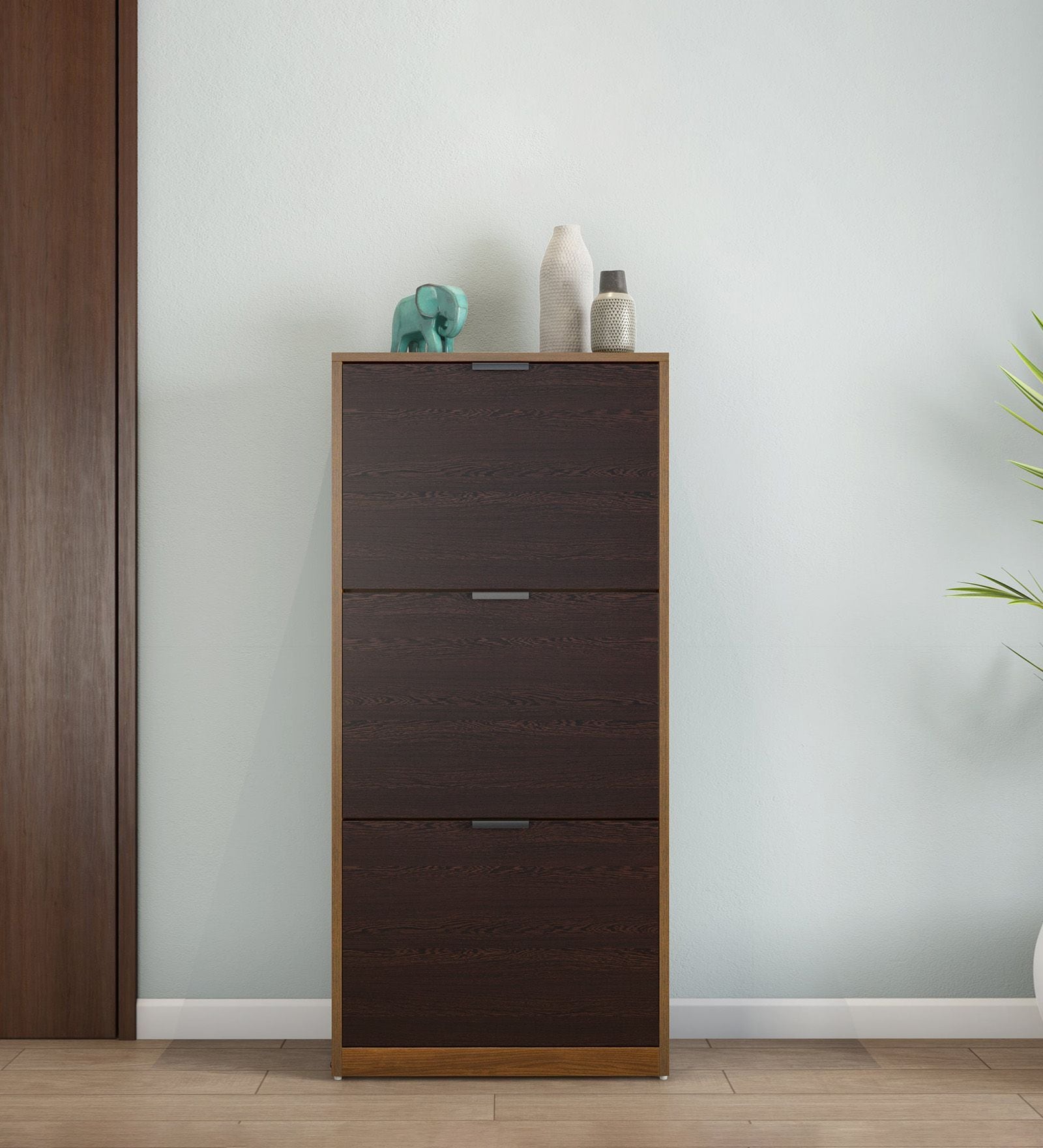 Florine 3 Tier Shoe Cabinet in Walnut & Wenge Finish