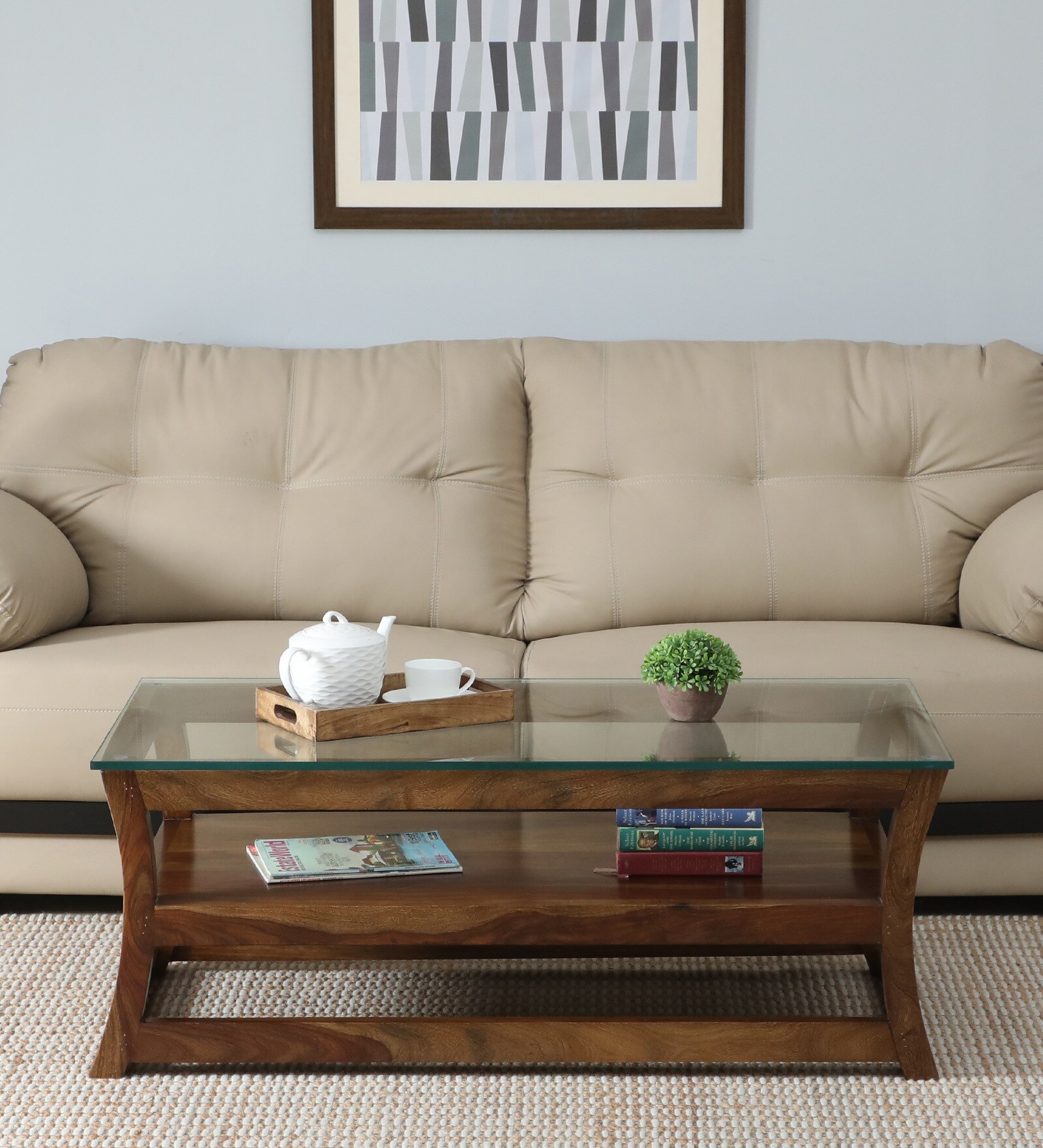 Floro Sheesham Wood Coffee Table In Provincial Teak Finish