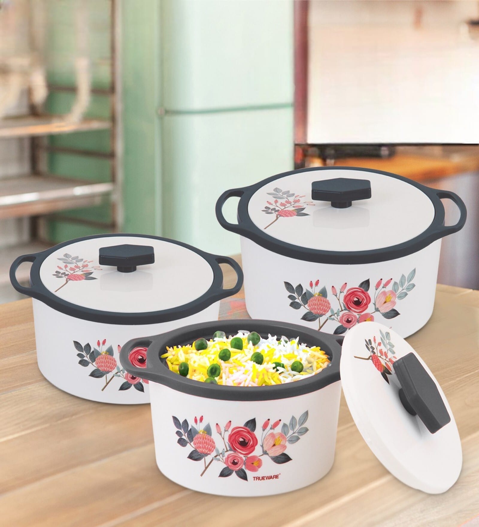 Florra Blue Plastic & Steel Thermoware Casserole (Set of 3)