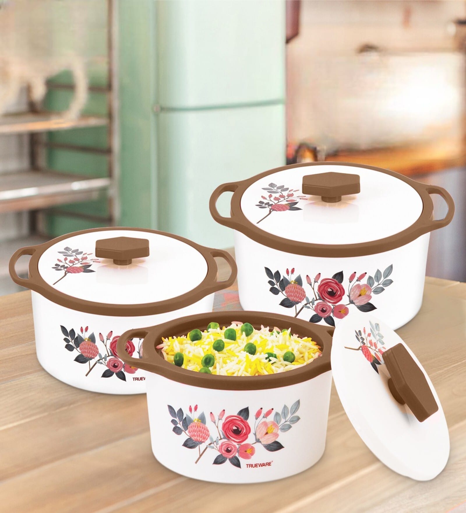 Florra Brown Plastic & Steel Thermoware Casserole (Set of 3)