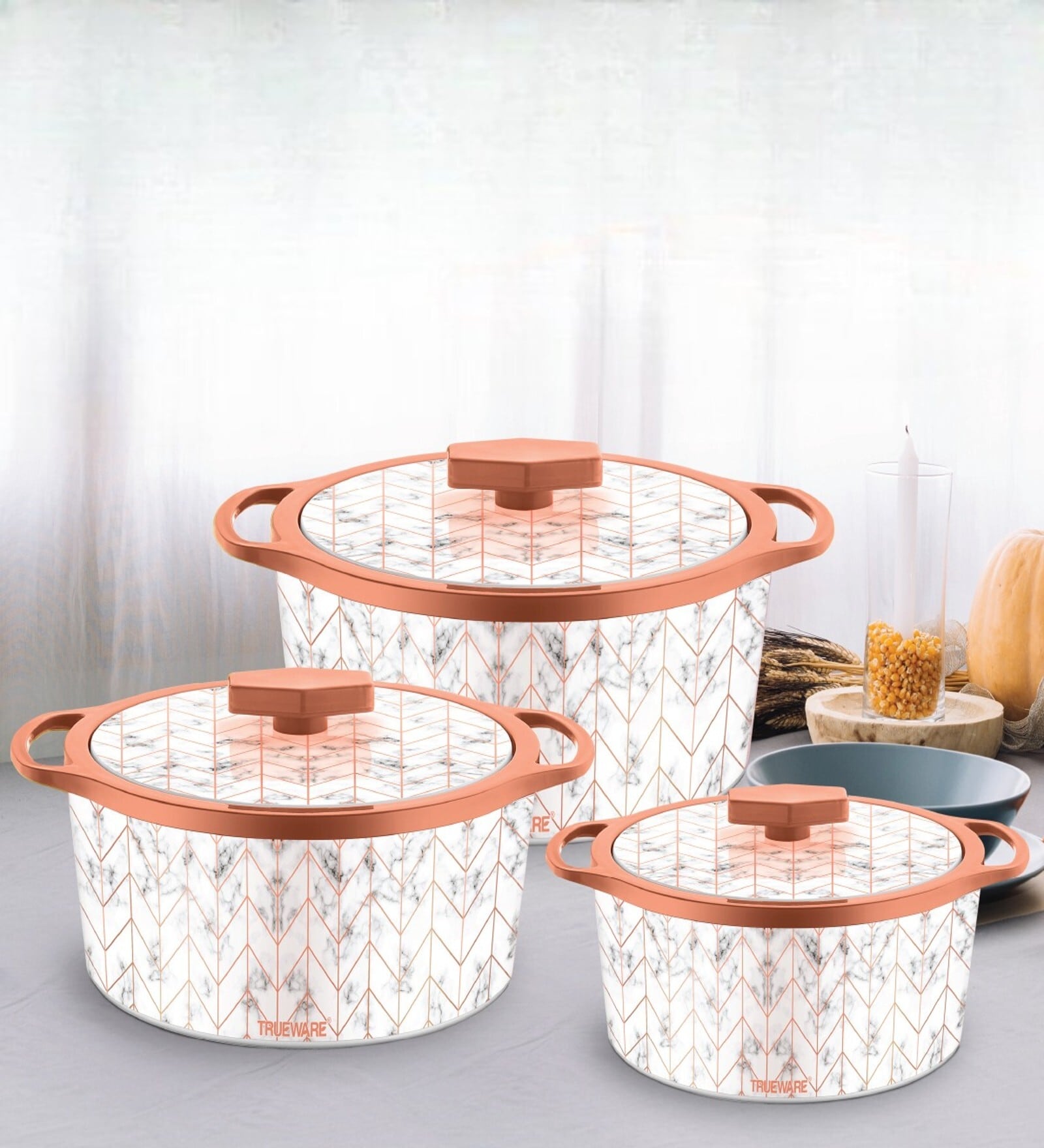 Florra Grey  Plastic & Steel Thermoware Casserole (Set of 3)