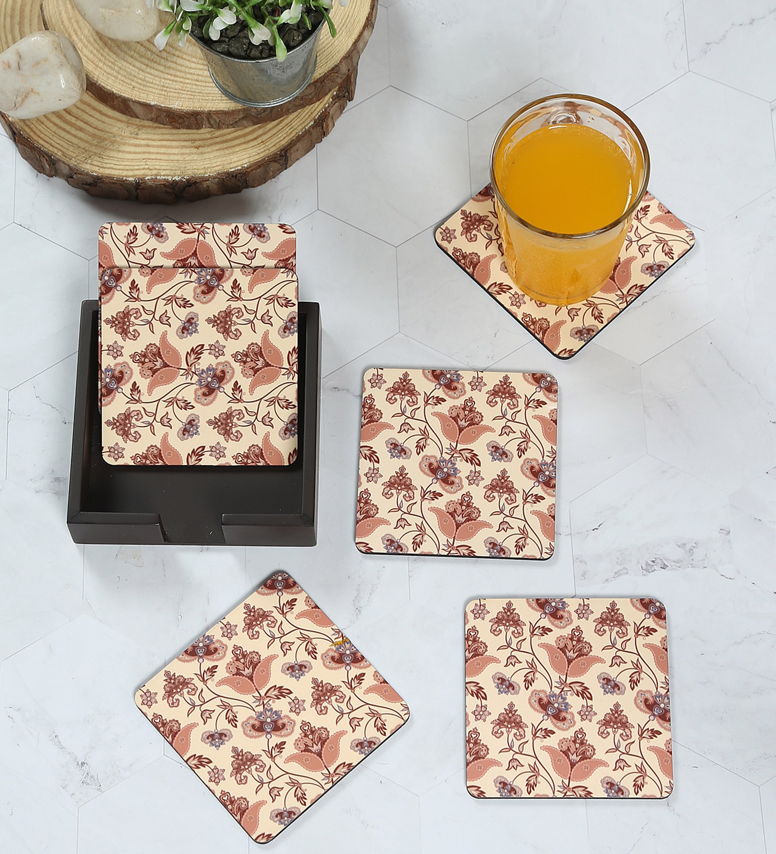 Flourish Tile Cream MDF (Set of 6 ) Table Coasters