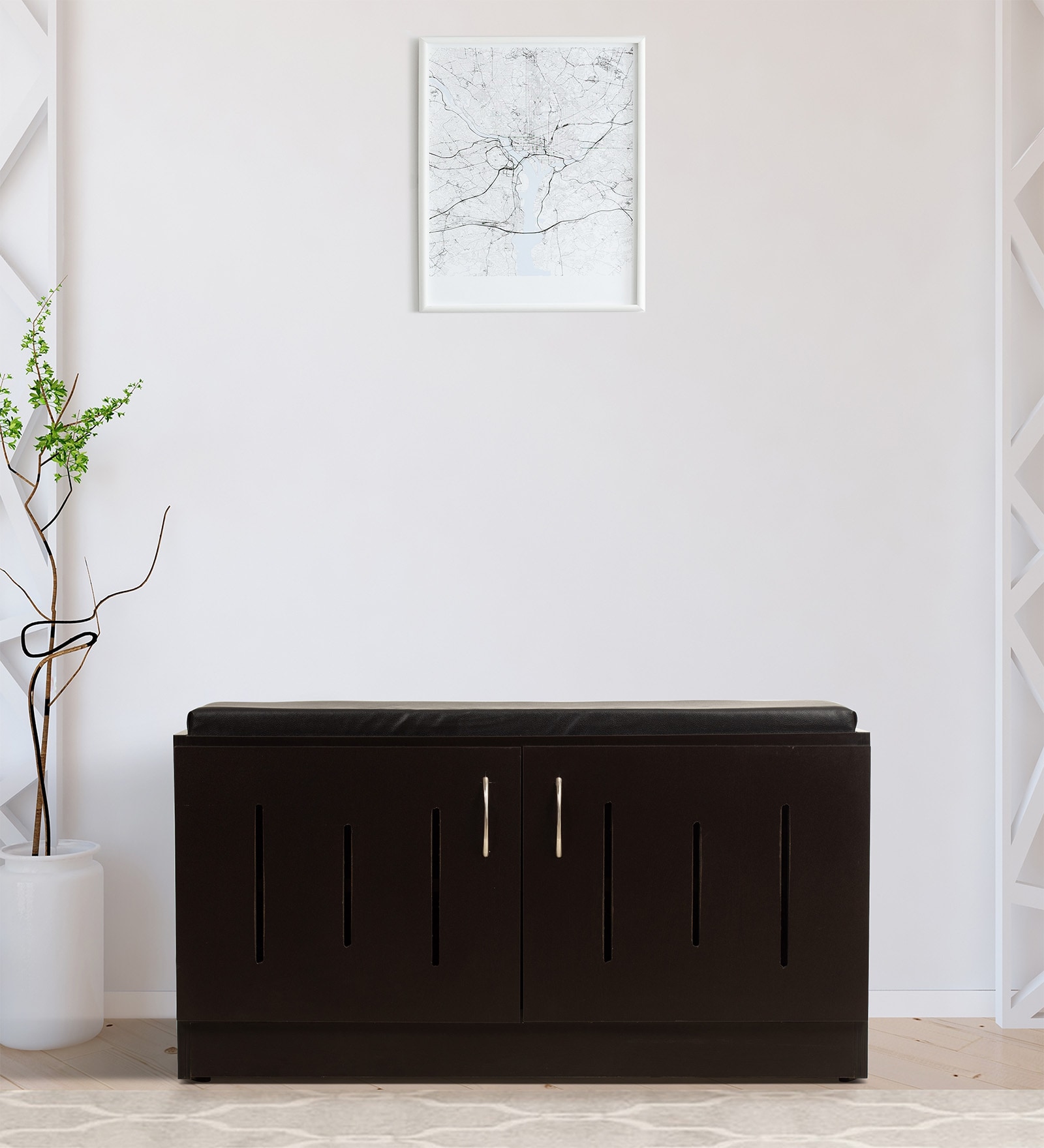 Flow Shoe Rack With Seating in Wenge Matte Finish