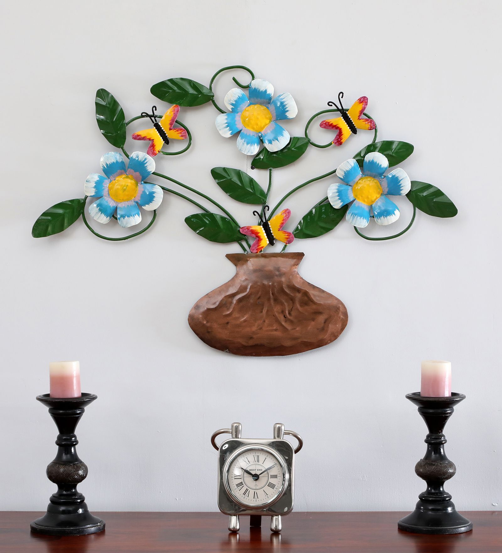 Flower Bouquet In Vase Multicolour Handmade Metal Wall Art