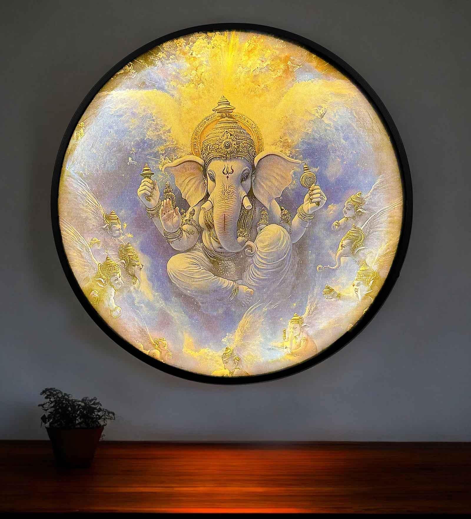 18 Inches Flower Canvas Framed Gnesha Wall Art Painting