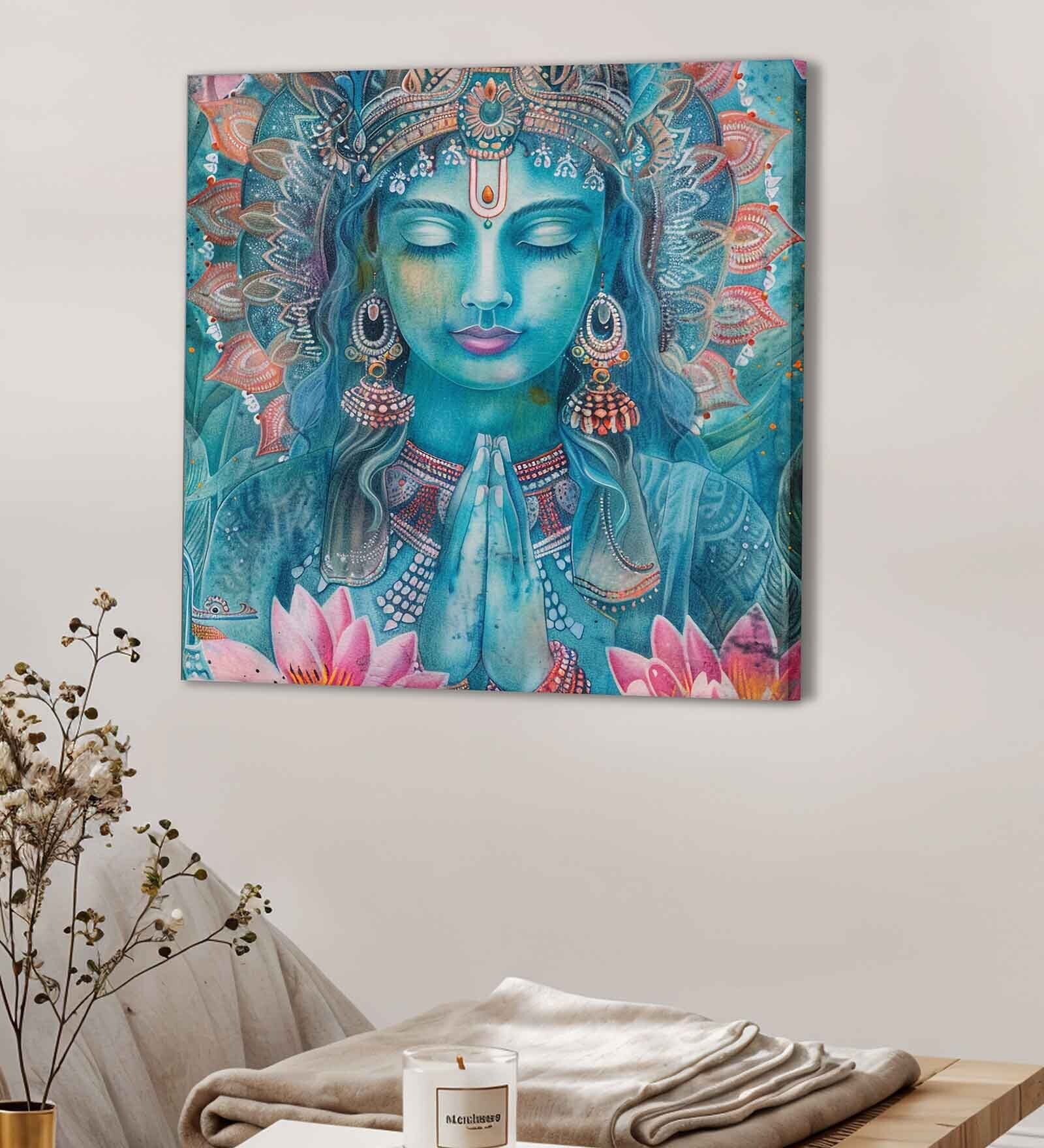 22 Inches Krishna Canvas Stretched Wall Art Printed Pinting