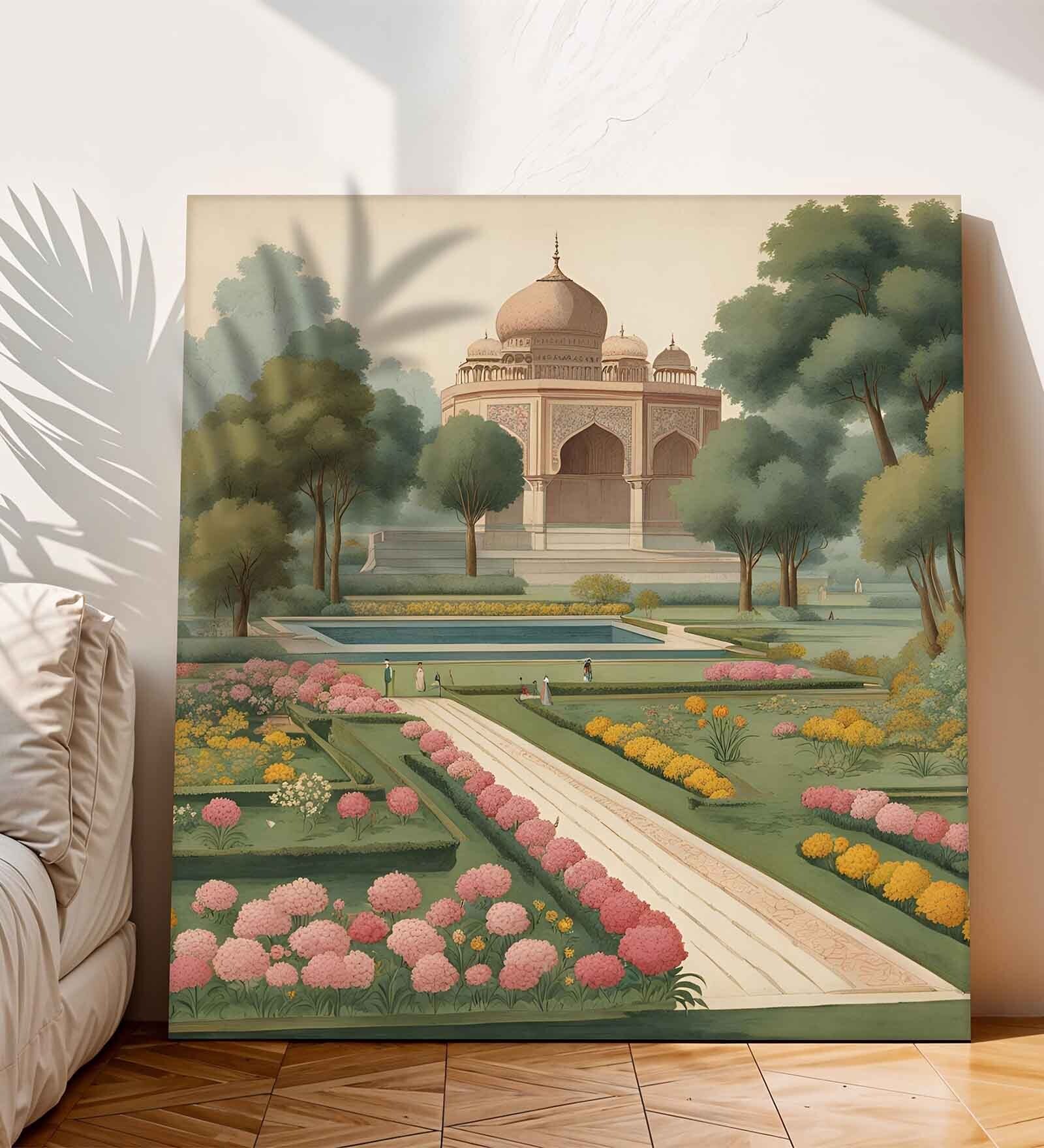 22 Inches Flower Canvas Stretched Taj Wall Art Painting