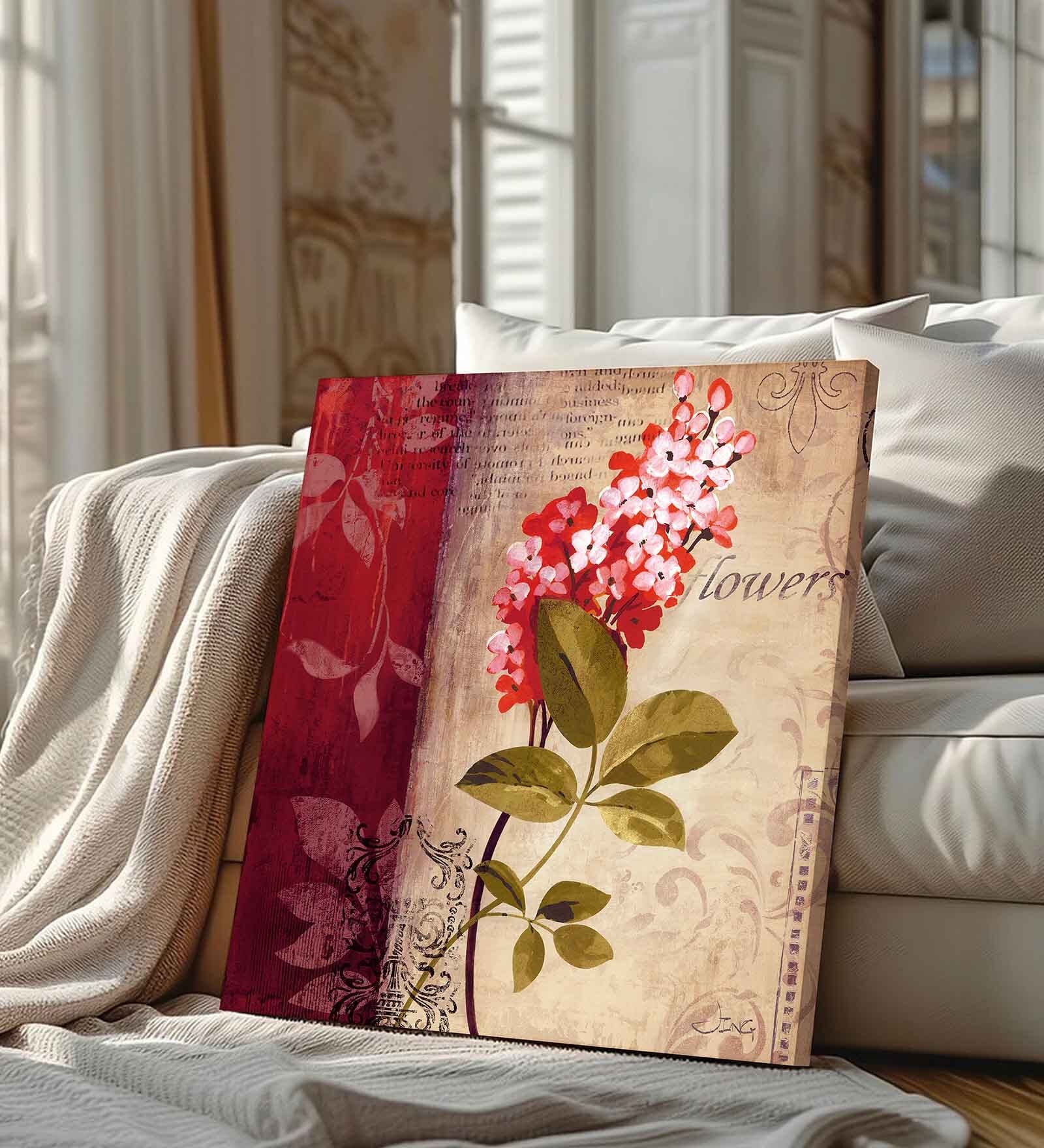 22 Inches Red Flower Canvas Stretched Wall Art Painting