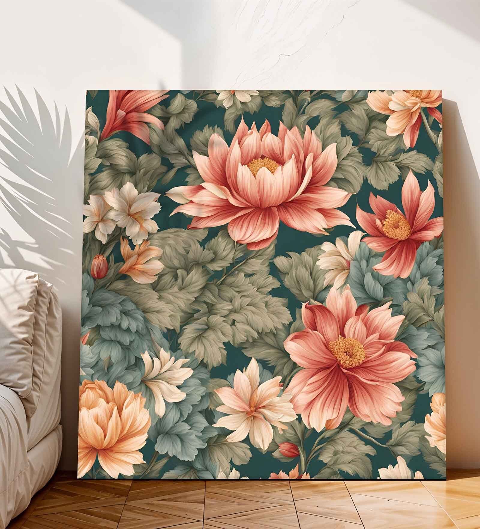 22 Inches Flower Canvas Stretched Lotus Floral Wall Art Painting