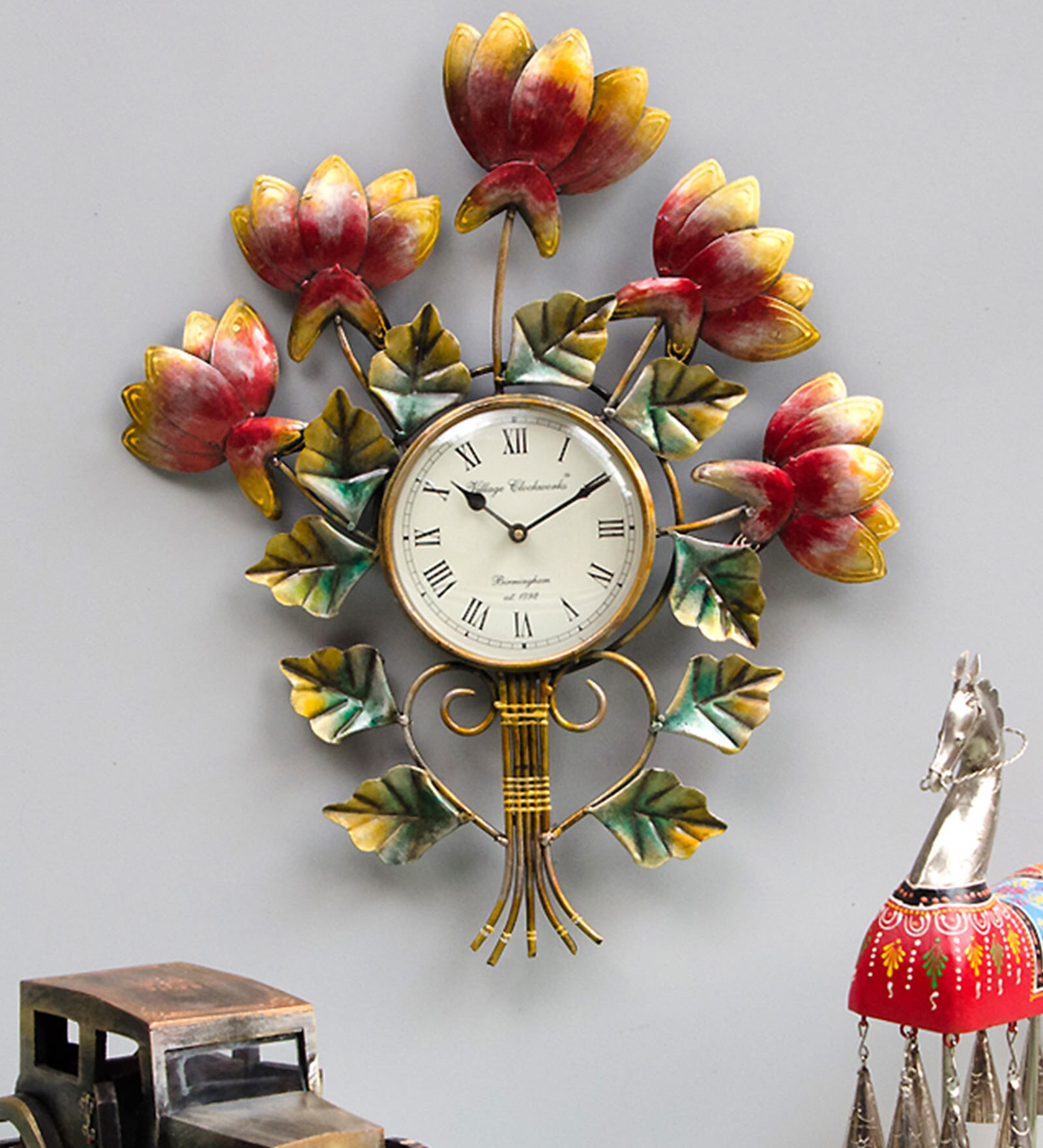 Flower Iron Clock In Pink