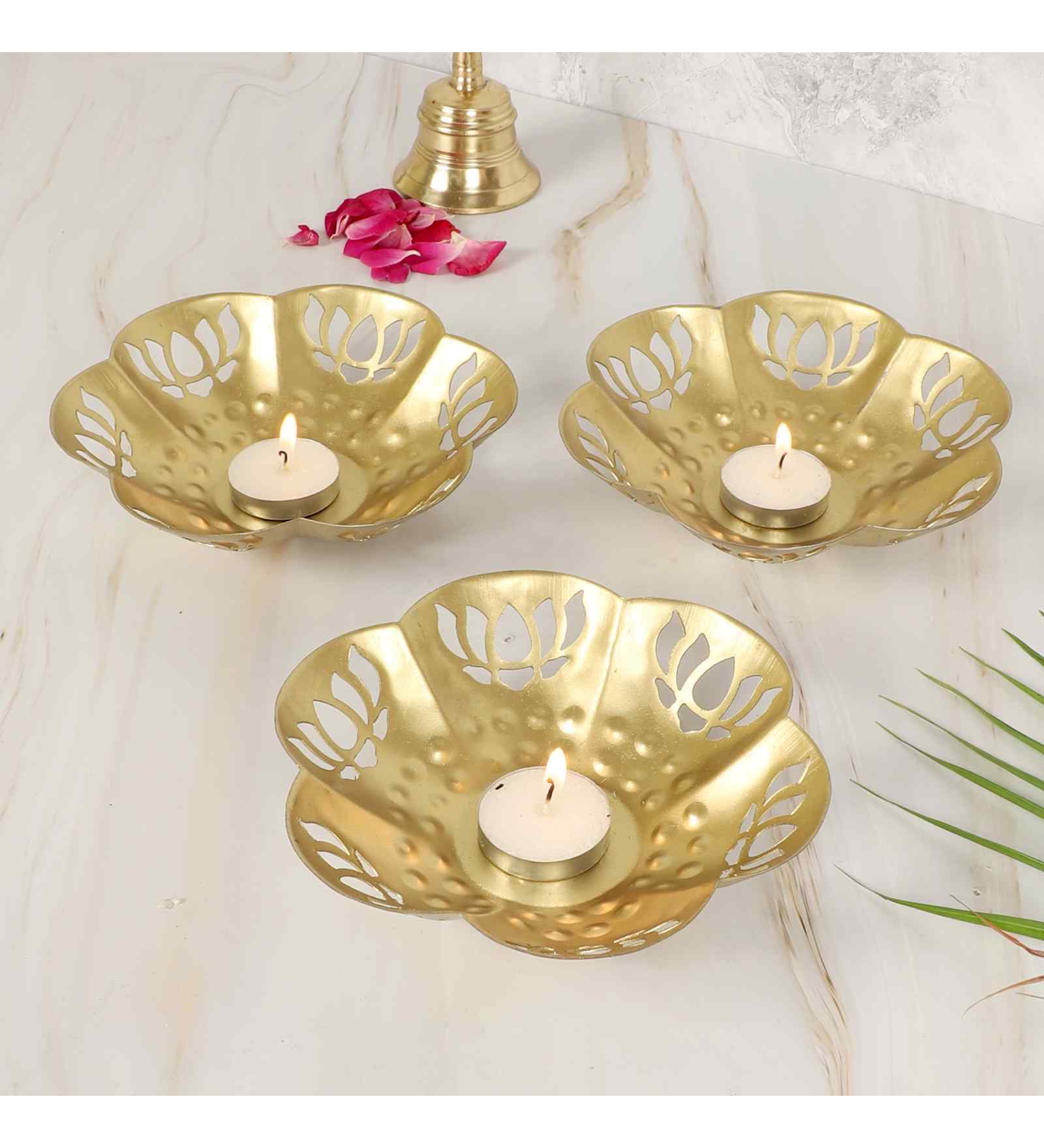Flower Lotus Cut Tealight Holder Set of 3