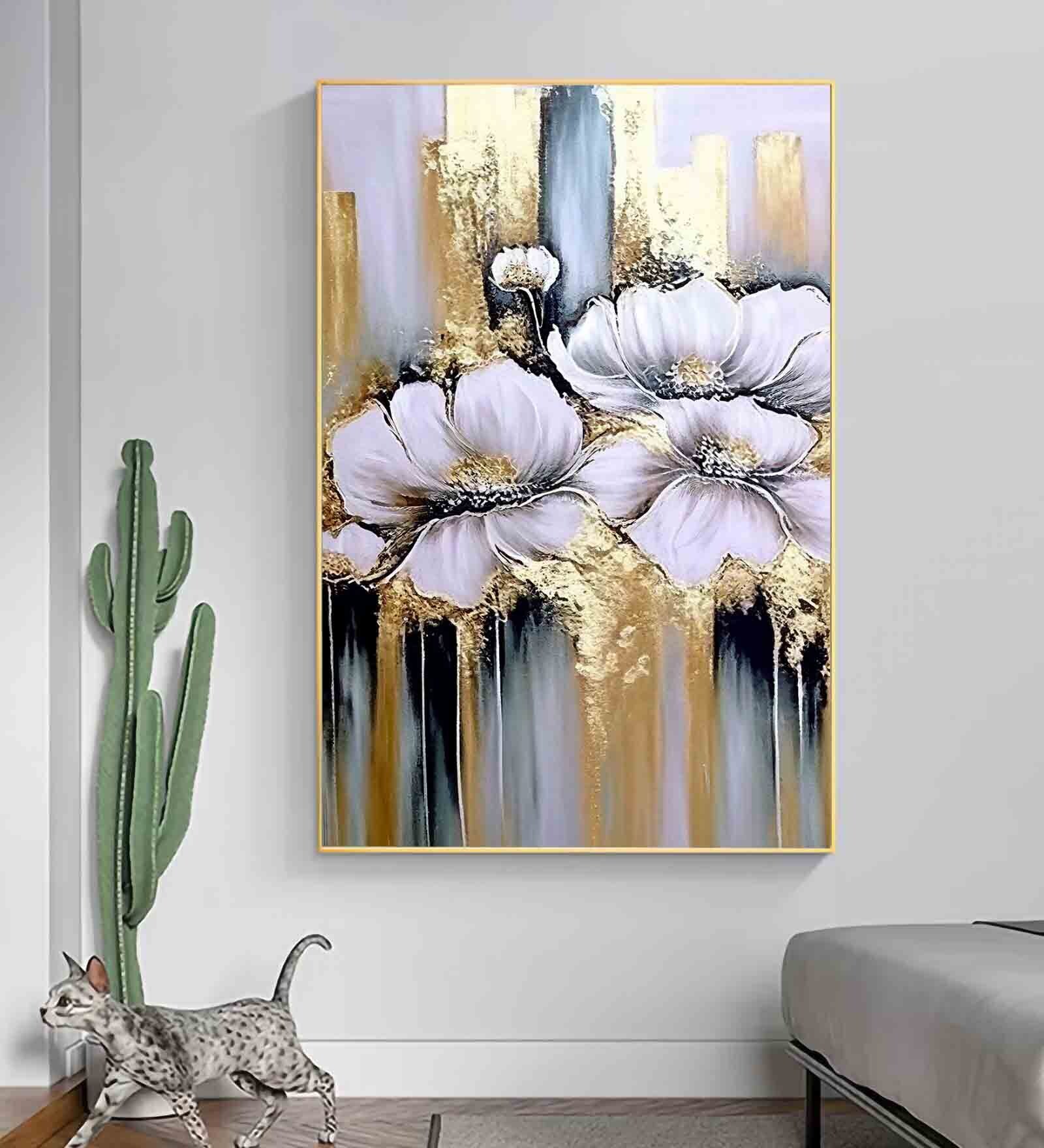 Flower Multicolour Engineered Wood Framed Canvas Wall Painting