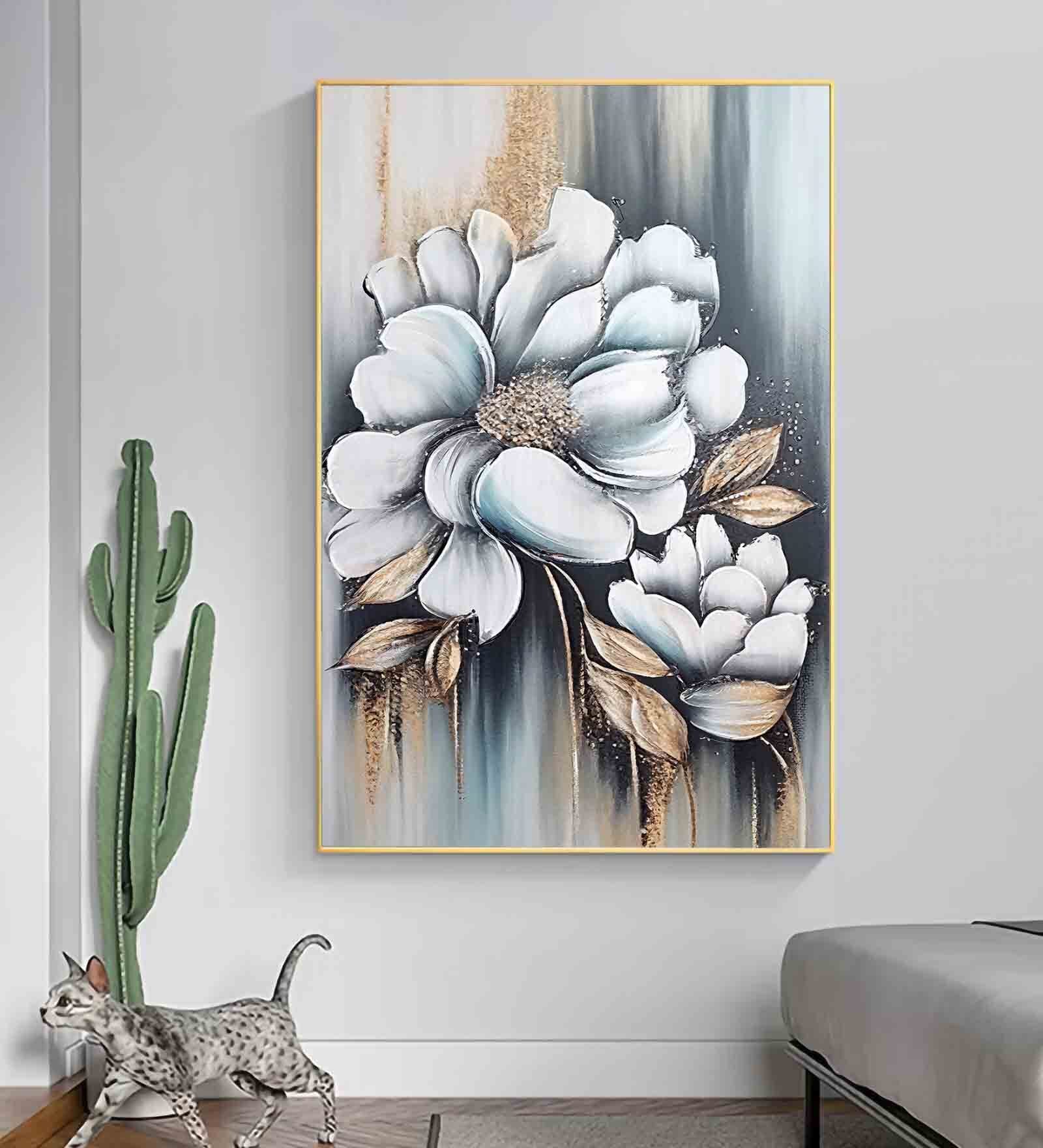 Flower Multicolour Engineered Wood Framed Canvas Wall Painting