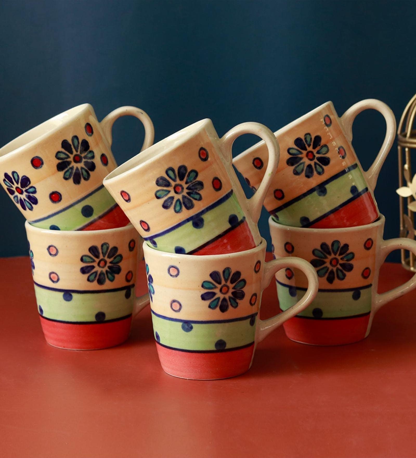 Flower Petals 150Ml Multicolor Ceramic (Set Of 6) Tea Cups