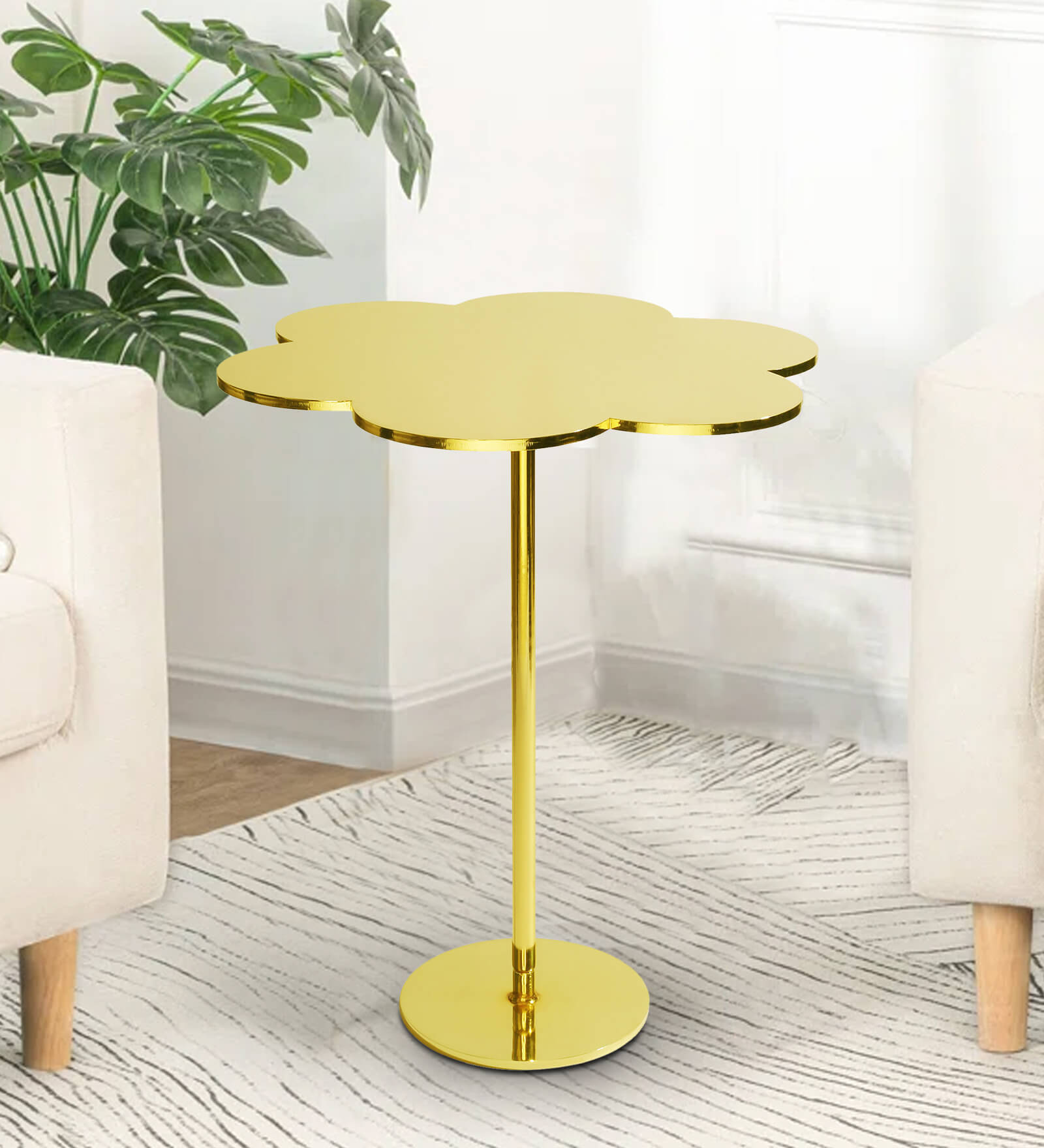 Flower Solid Wood Side Table in Gold Finish